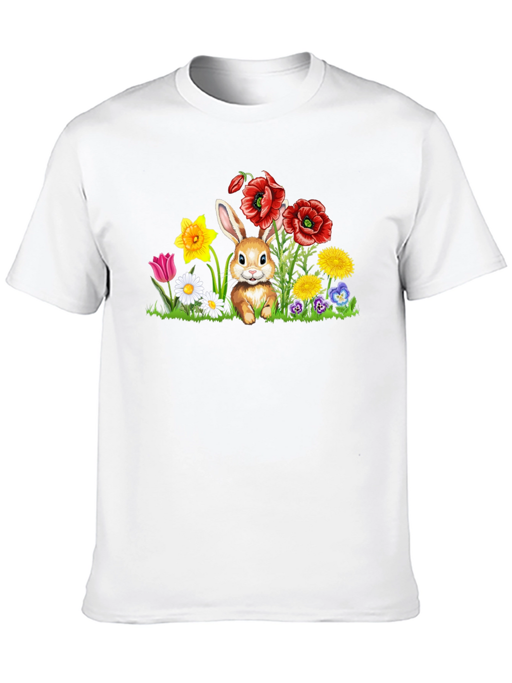 Cute Bunny in Flower Patch Black T-Shirt