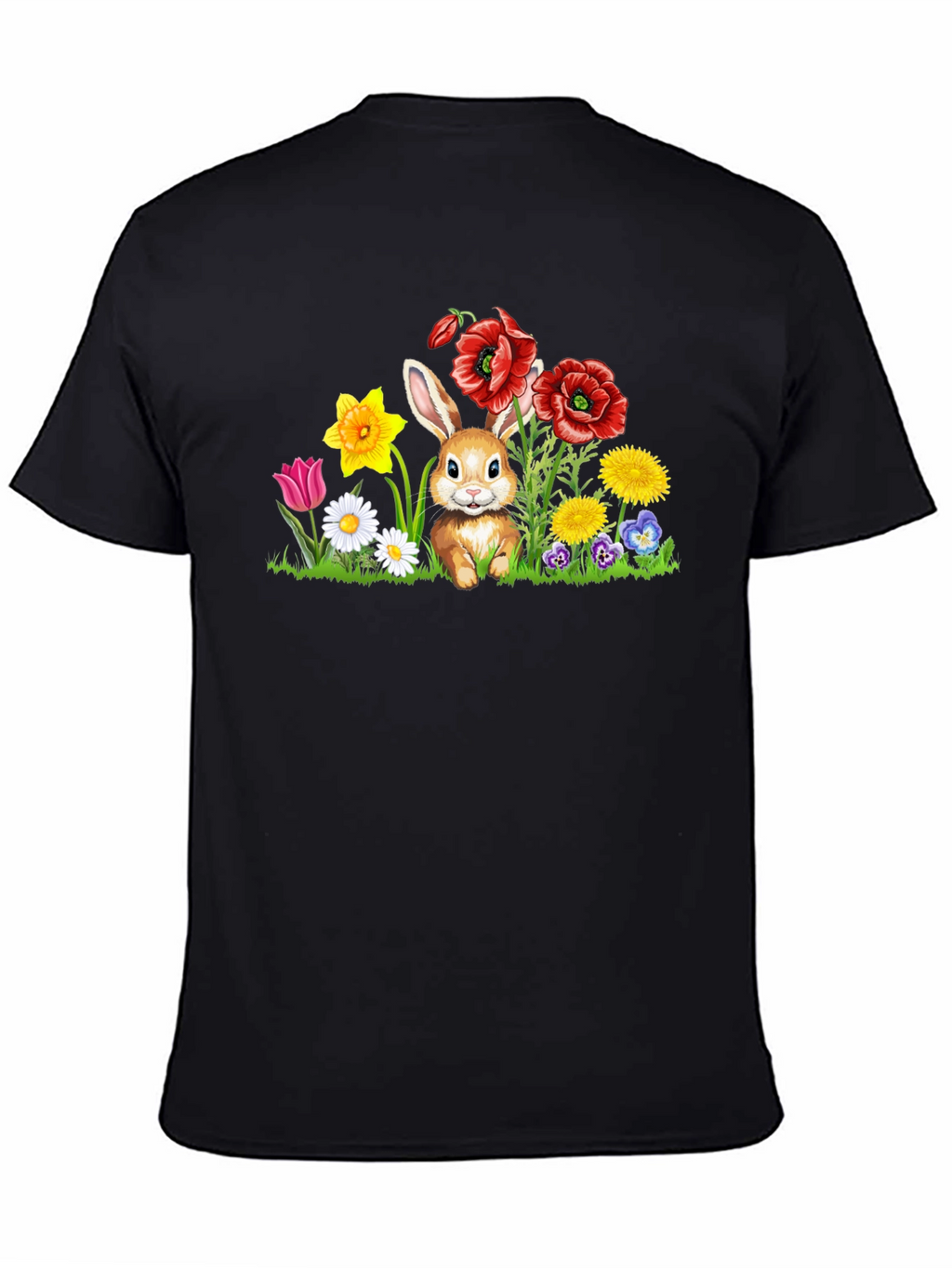 Cute Bunny in Flower Patch Black T-Shirt