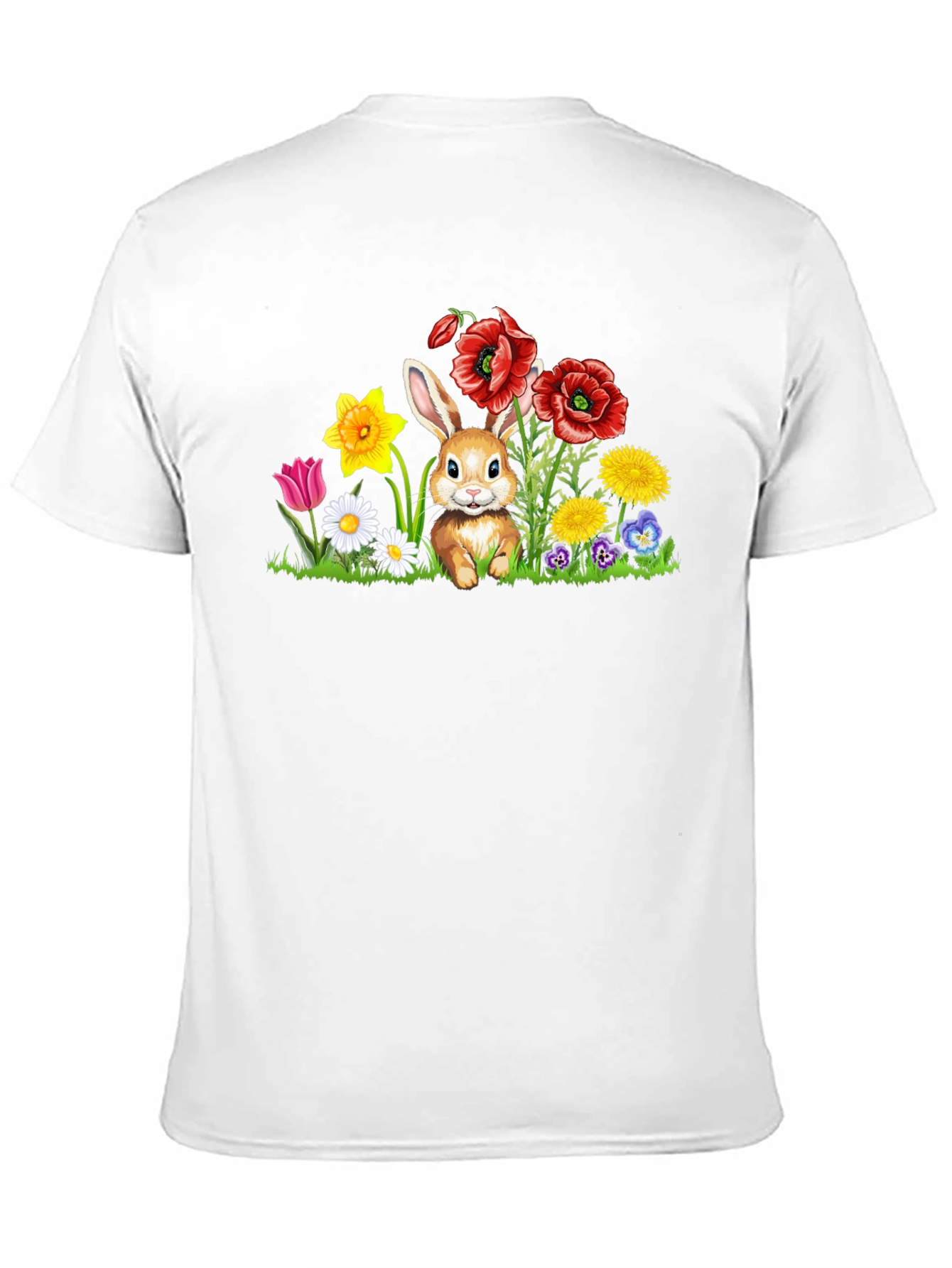 Cute Bunny in Flower Patch Black T-Shirt