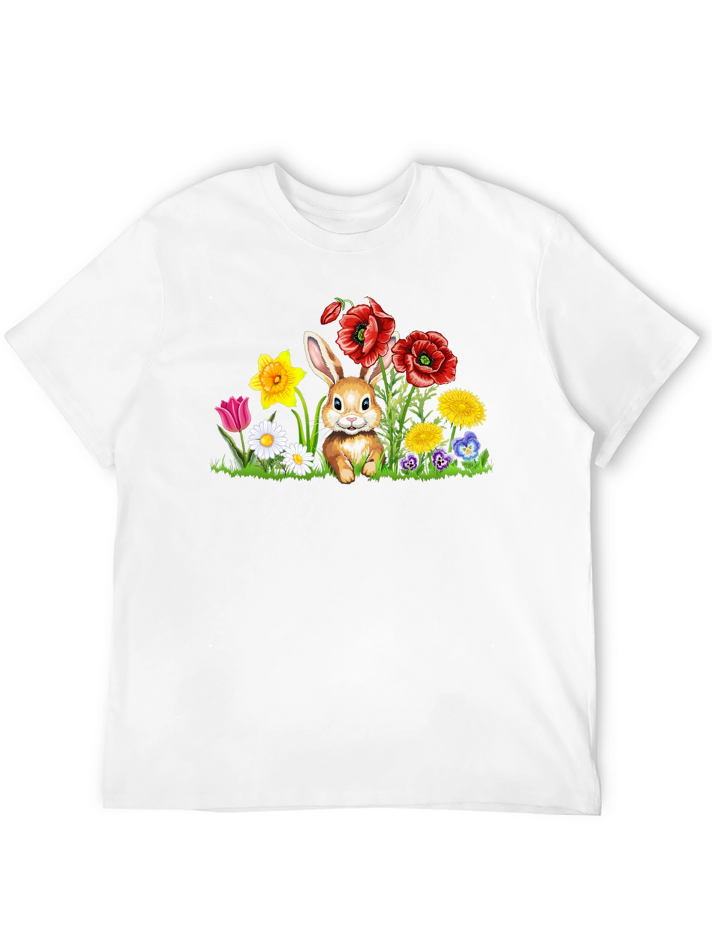Cute Bunny in Flower Patch Black T-Shirt
