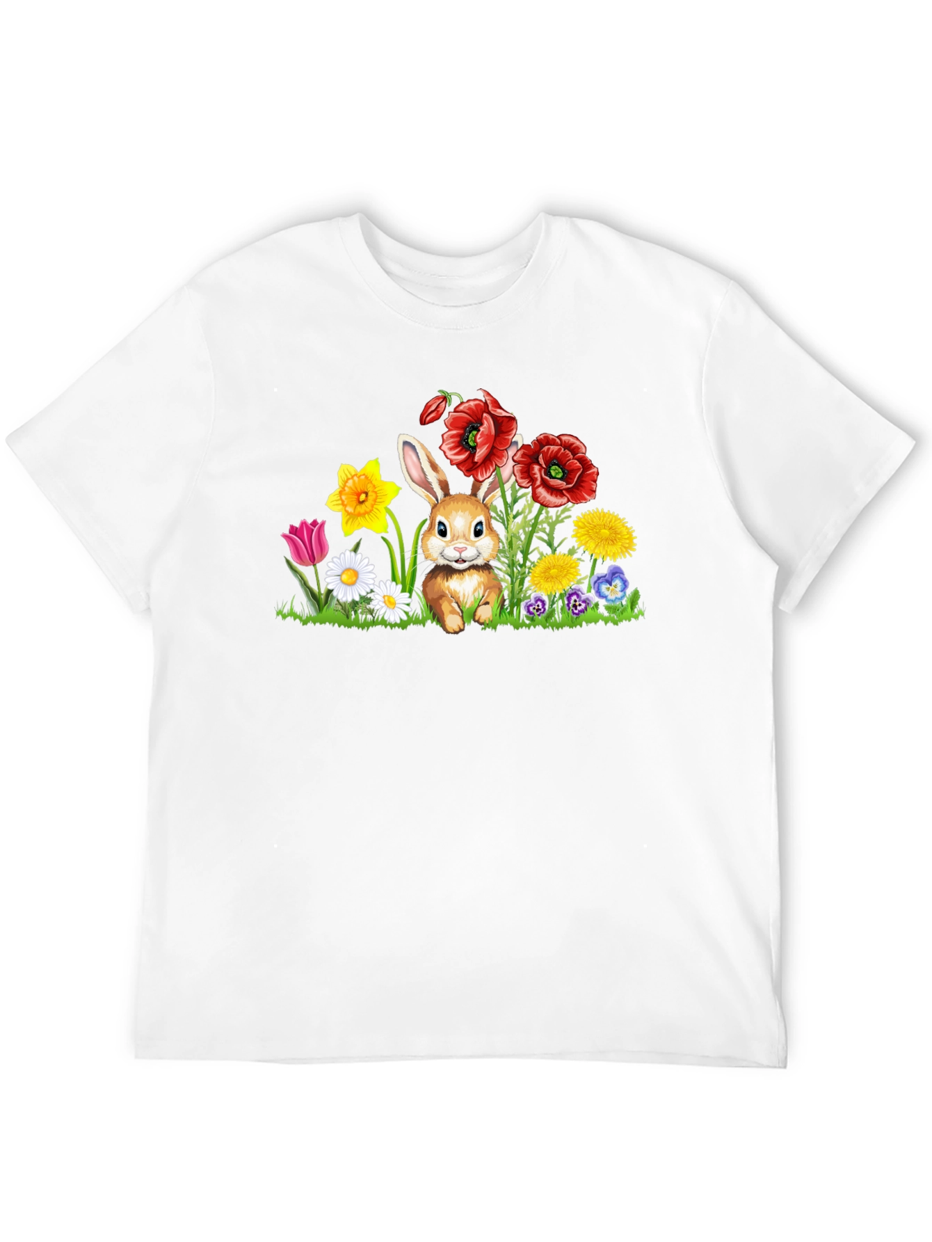 Cute Bunny in Flower Patch Black T-Shirt