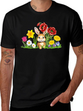 Cute Bunny in Flower Patch Black T-Shirt