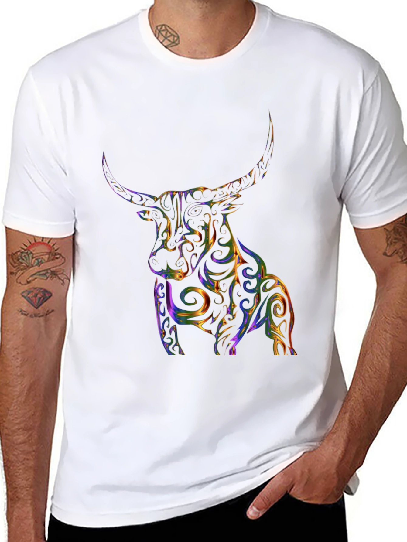 Vibrant Bull Graphic Tee - Black Cotton Blend