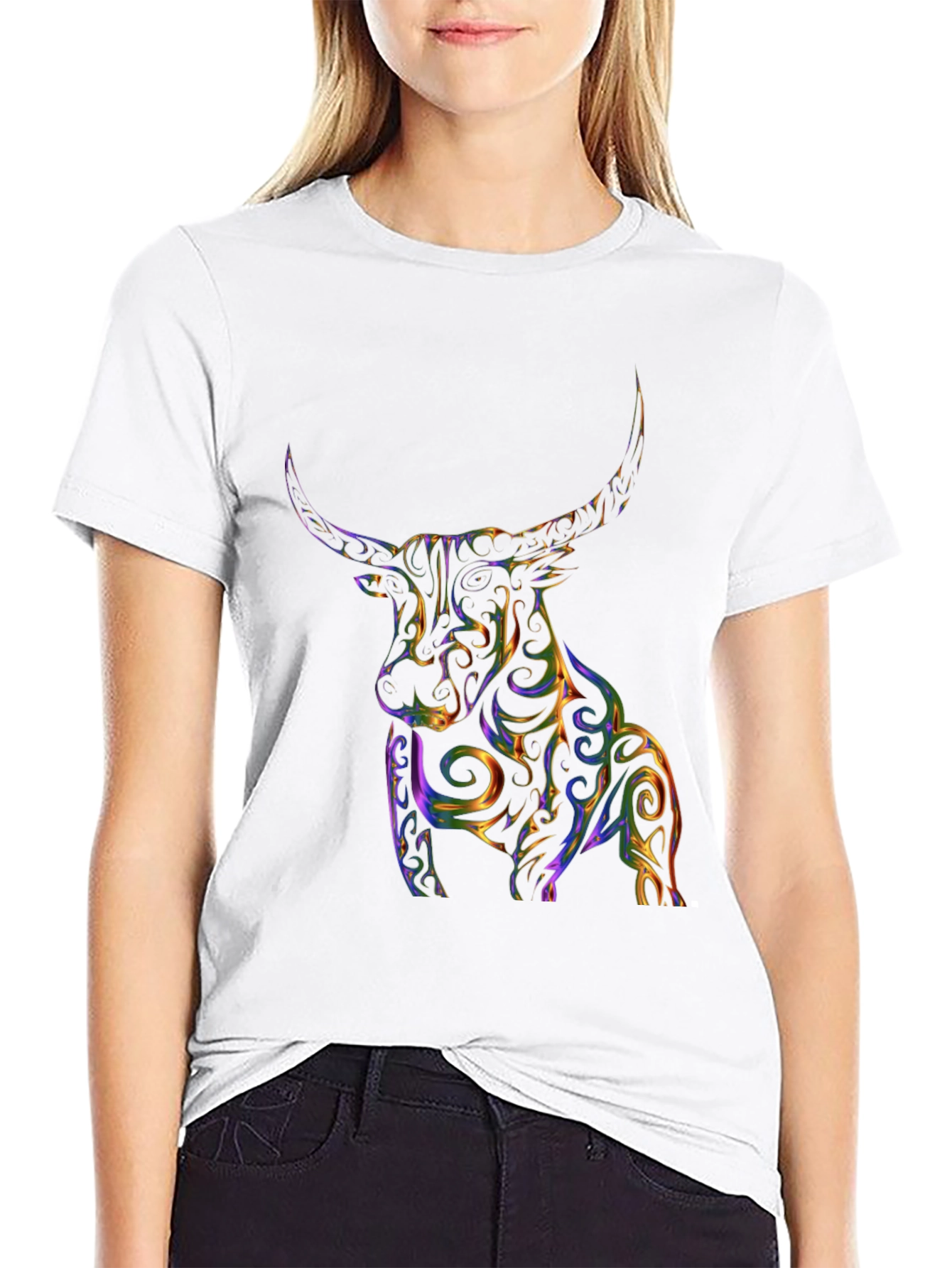 Vibrant Bull Graphic Tee - Black Cotton Blend