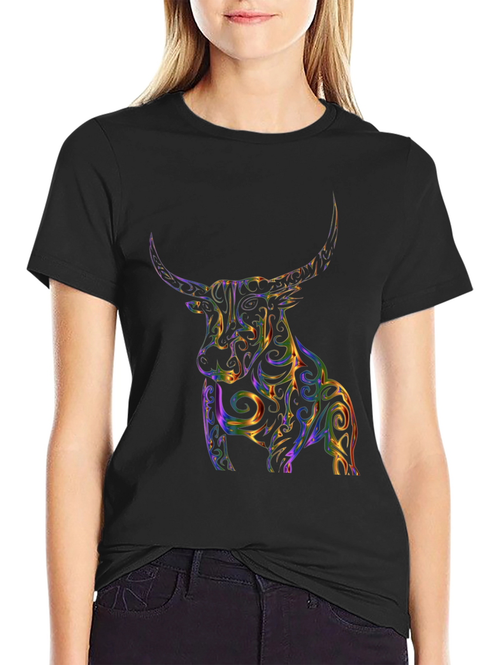 Vibrant Bull Graphic Tee - Black Cotton Blend