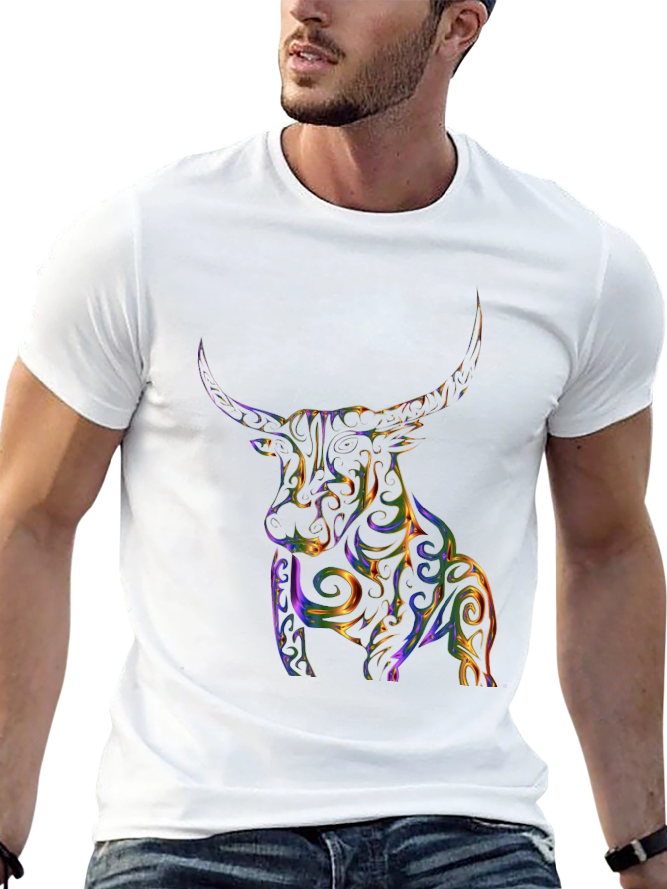 Vibrant Bull Graphic Tee - Black Cotton Blend