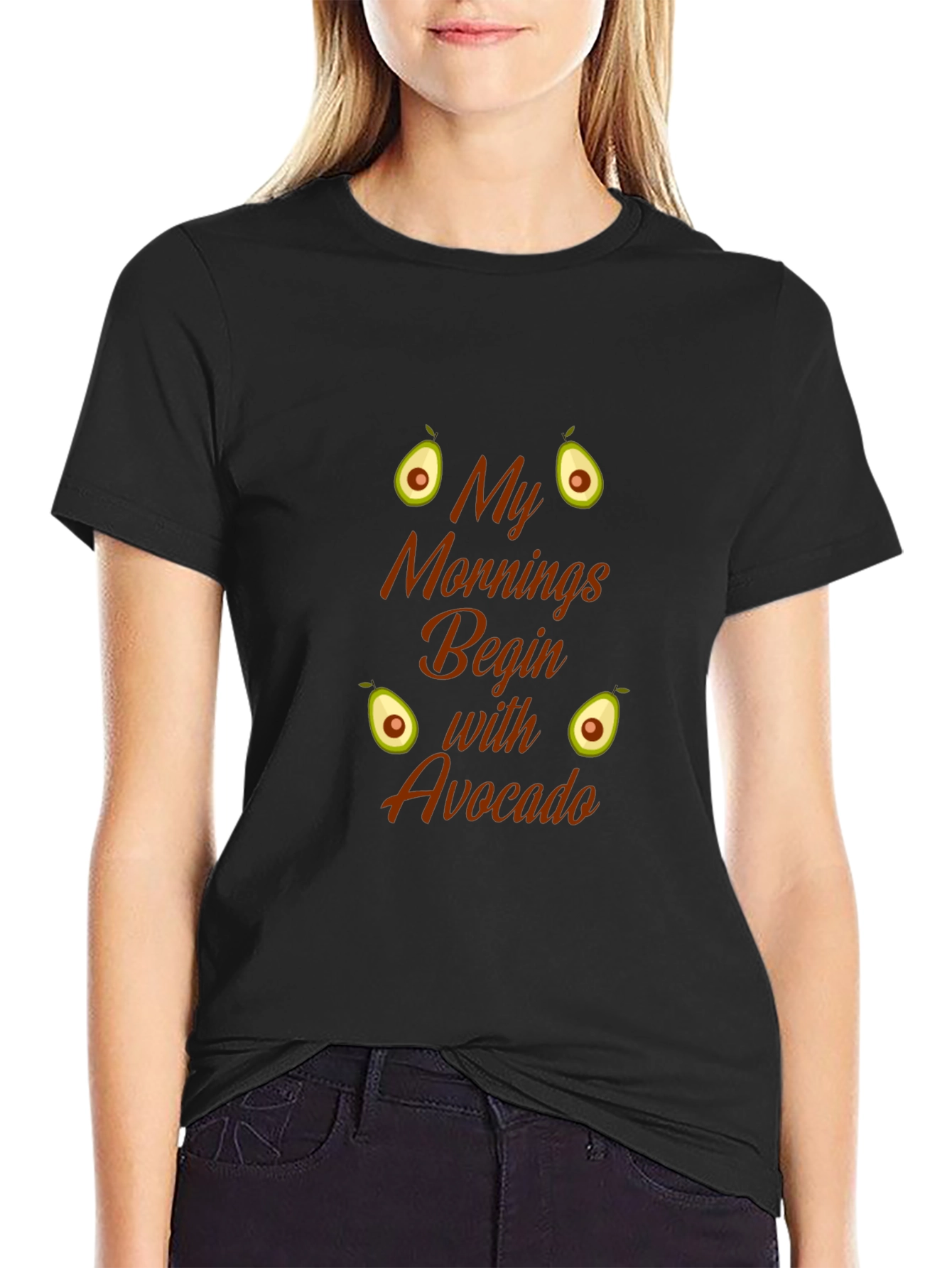 My Mornings Begin With Avocado Black T-Shirt