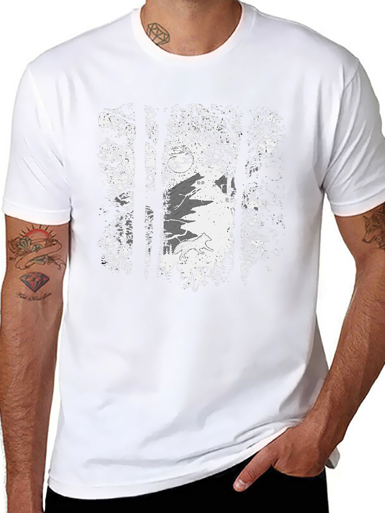 Wolf Moon Forest Tee - Graphic Print Black T-Shirt