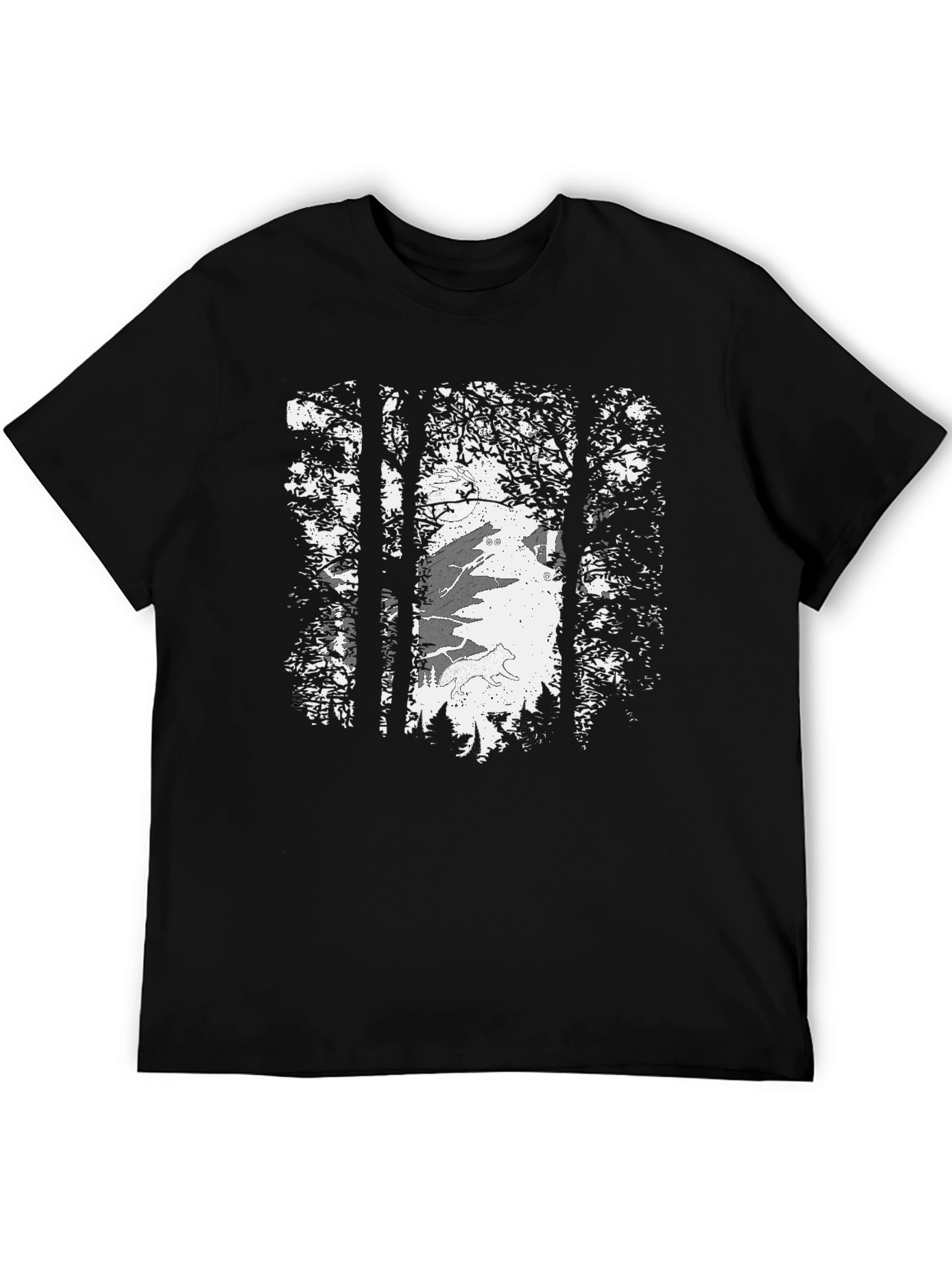 Wolf Moon Forest Tee - Graphic Print Black T-Shirt