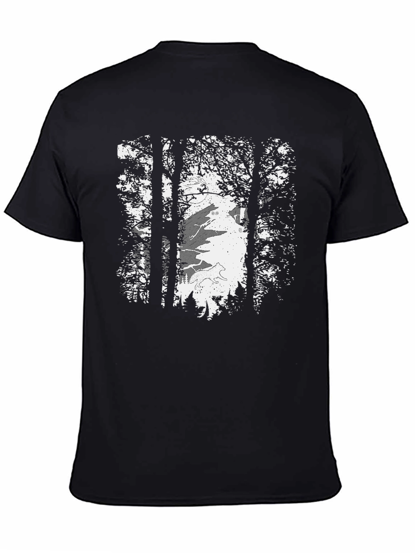 Wolf Moon Forest Tee - Graphic Print Black T-Shirt