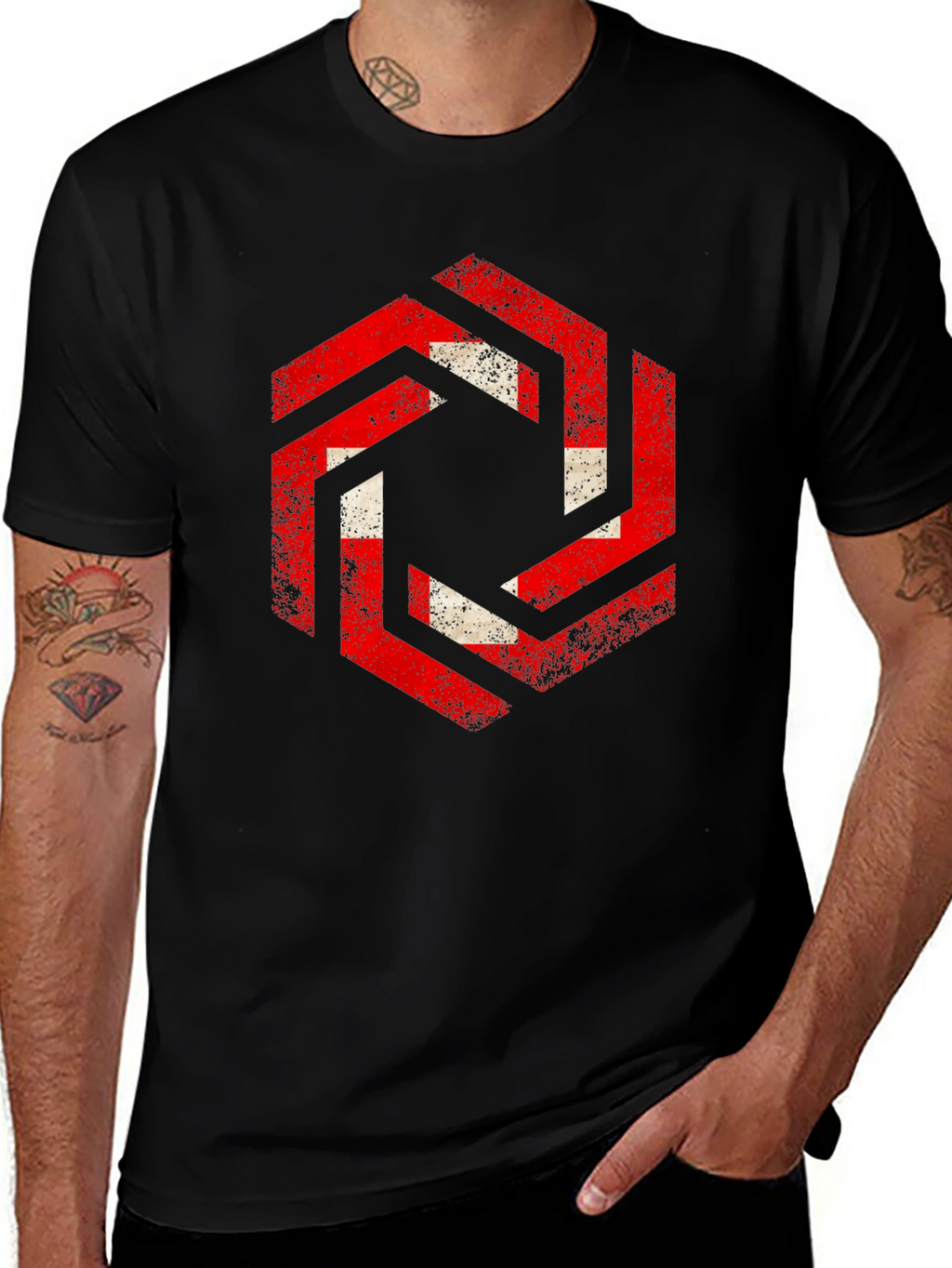 Hexagon Swiss Flag Graphic Tee - Black
