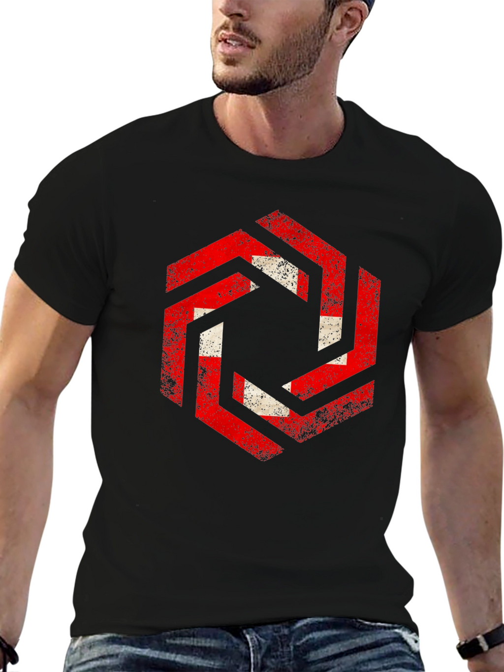 Hexagon Swiss Flag Graphic Tee - Black