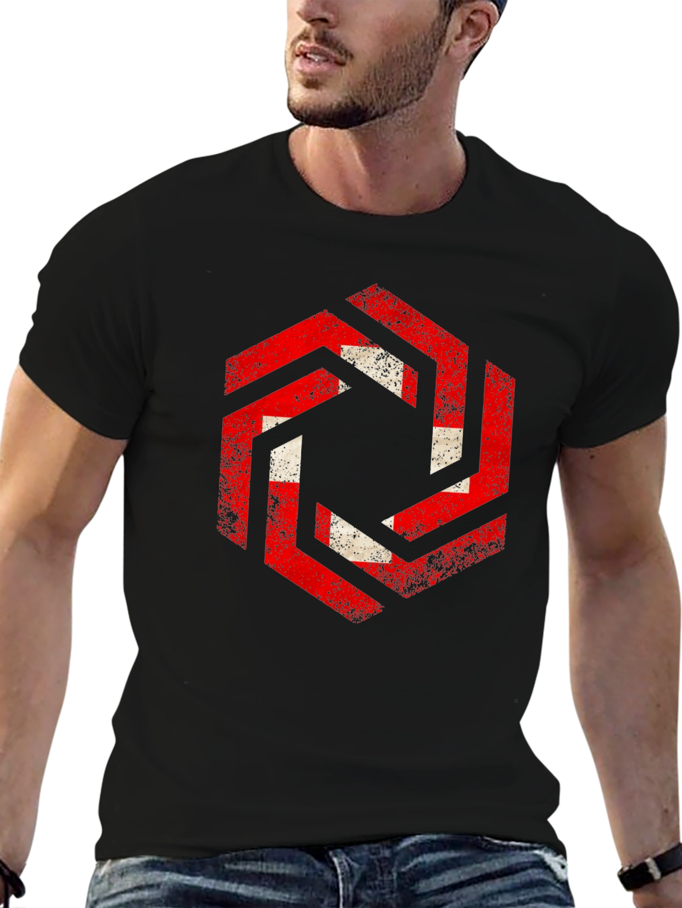 Hexagon Swiss Flag Graphic Tee - Black
