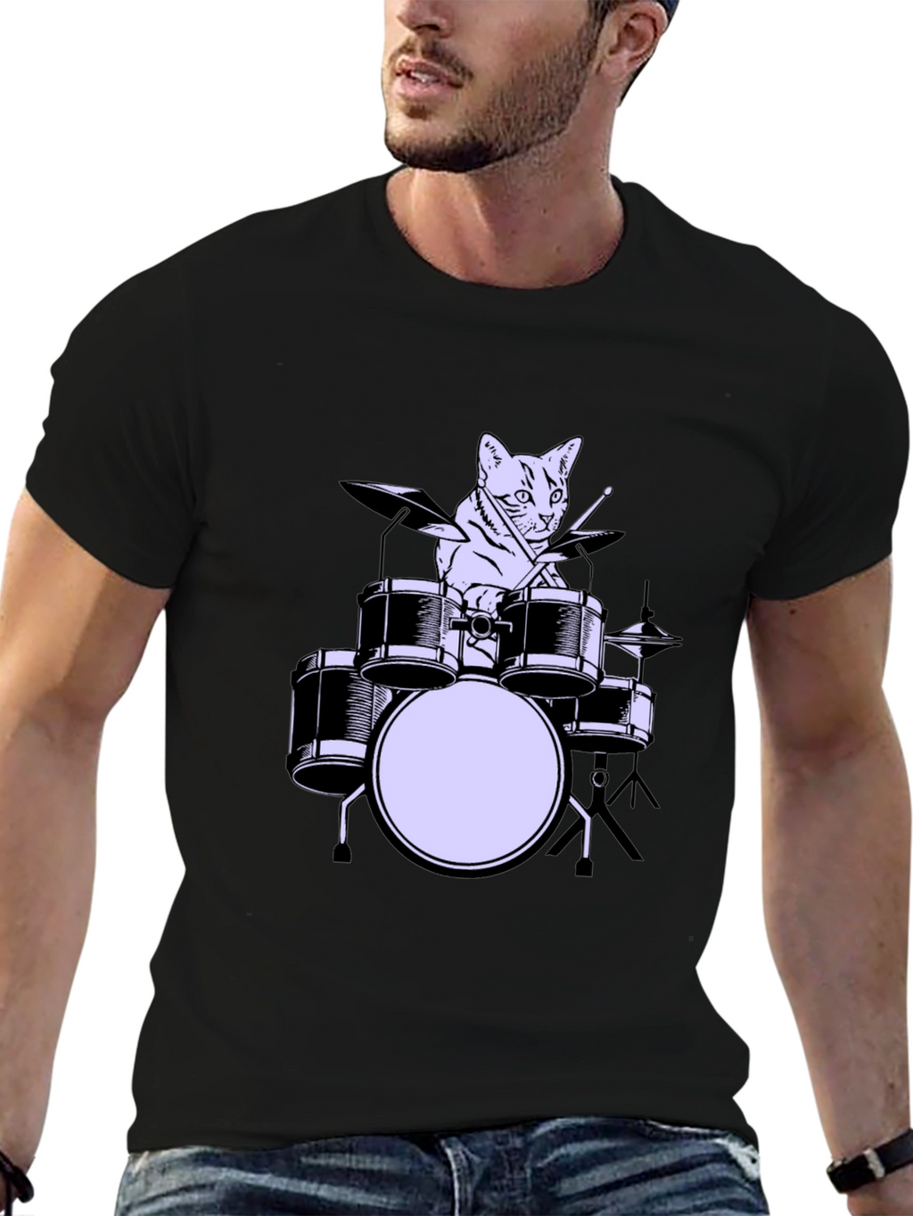Cat Drummer Graphic Tee - Cool Musician Cat Shirt