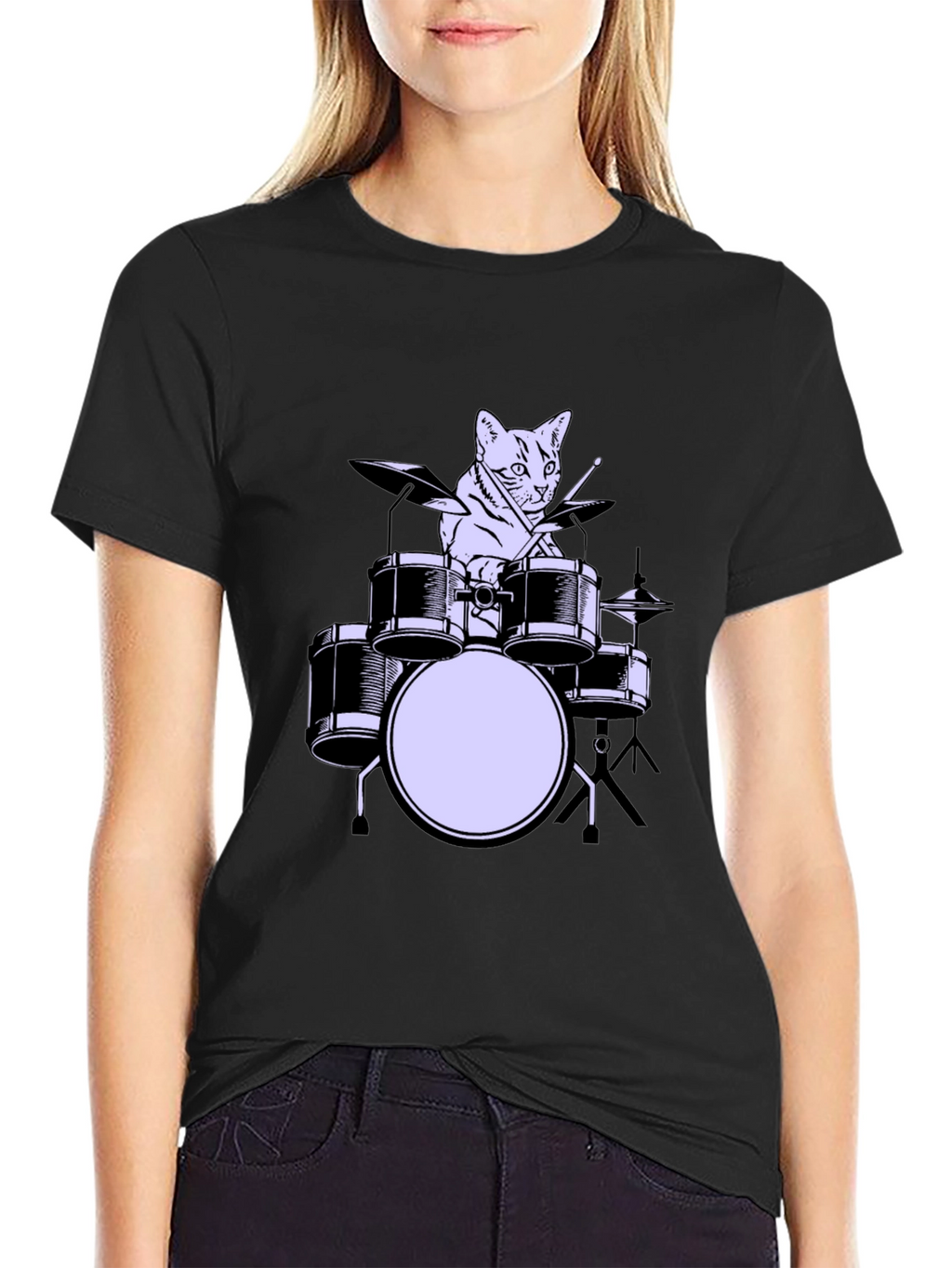 Cat Drummer Graphic Tee - Cool Musician Cat Shirt