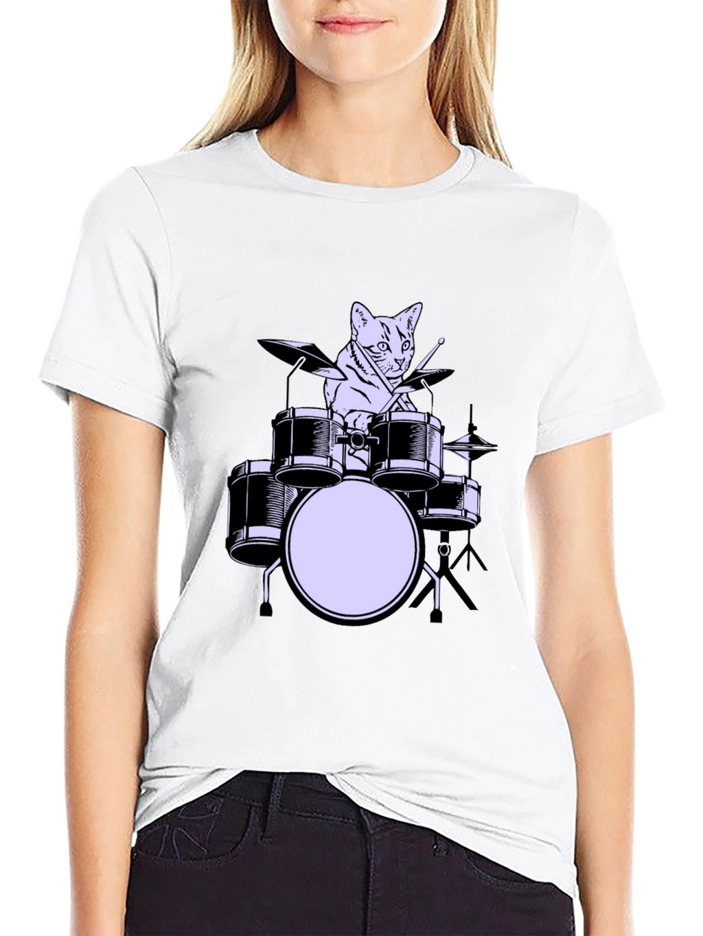 Cat Drummer Graphic Tee - Cool Musician Cat Shirt