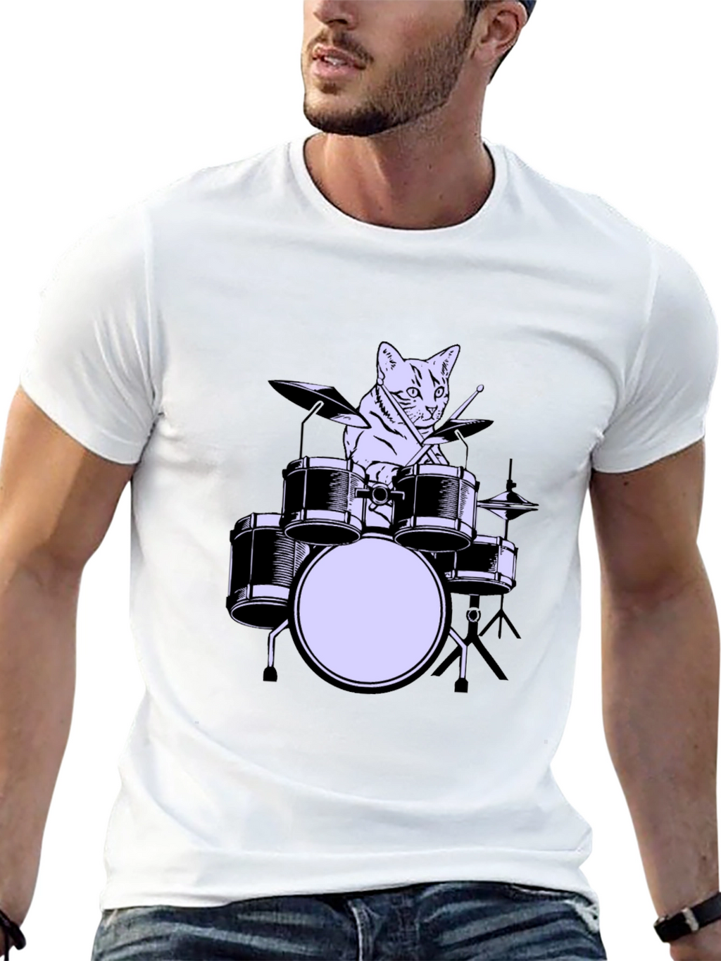Cat Drummer Graphic Tee - Cool Musician Cat Shirt