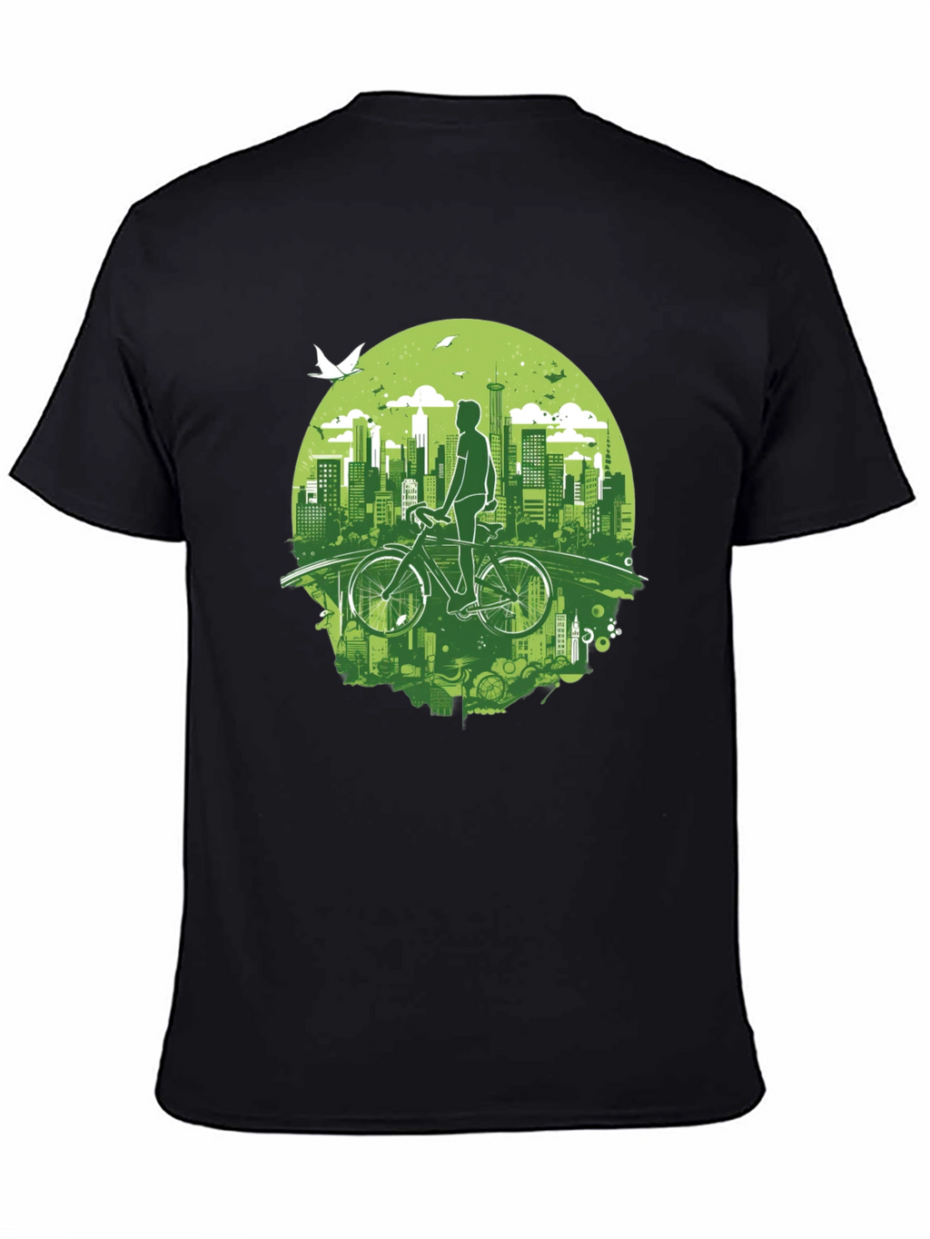 Eco Cityscape Cyclist Graphic Tee - Black