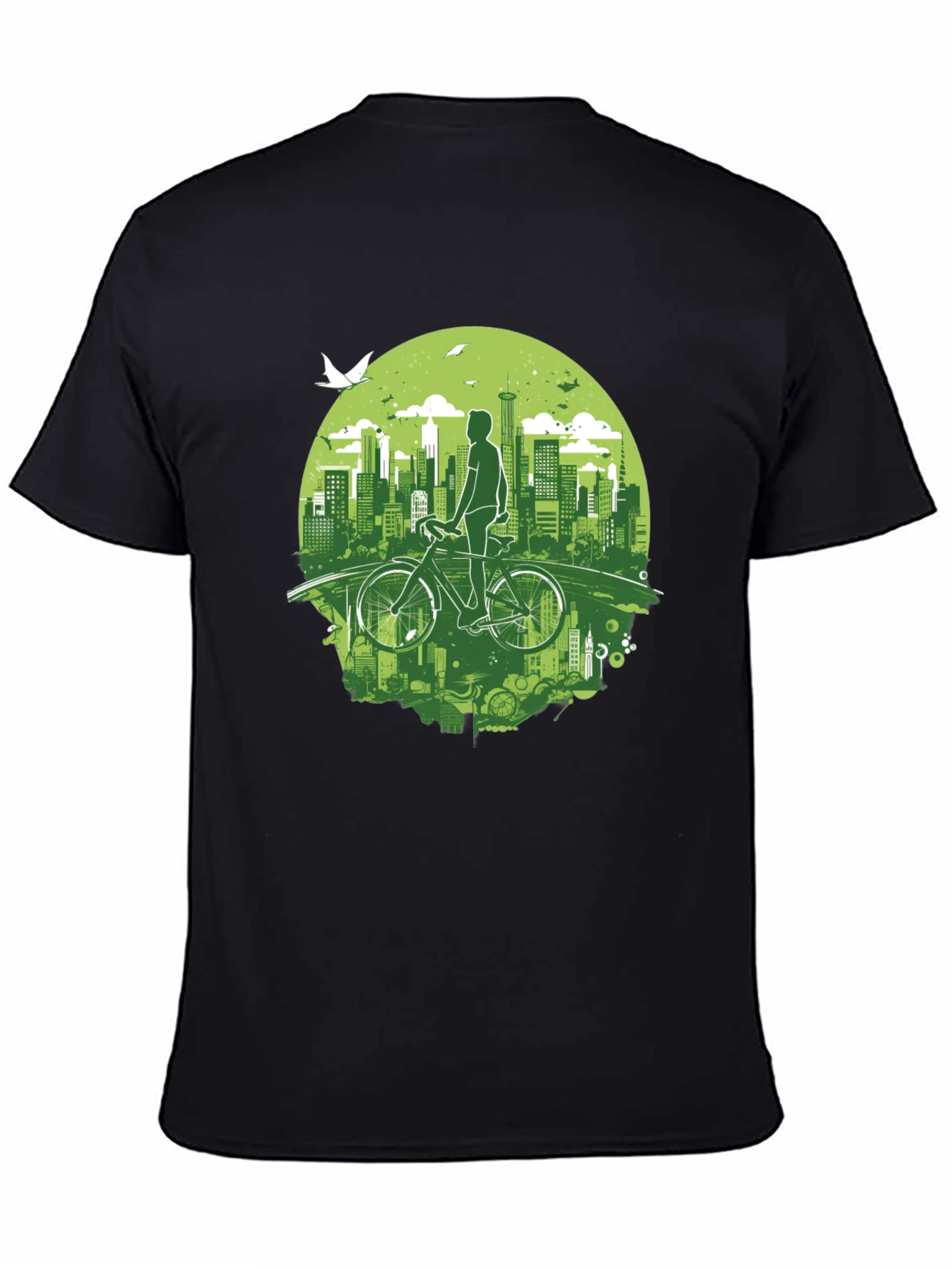 Eco Cityscape Cyclist Graphic Tee - Black
