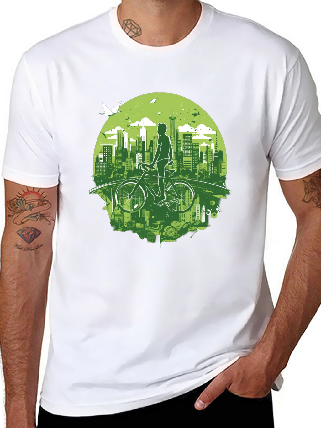 Eco Cityscape Cyclist Graphic Tee - Black