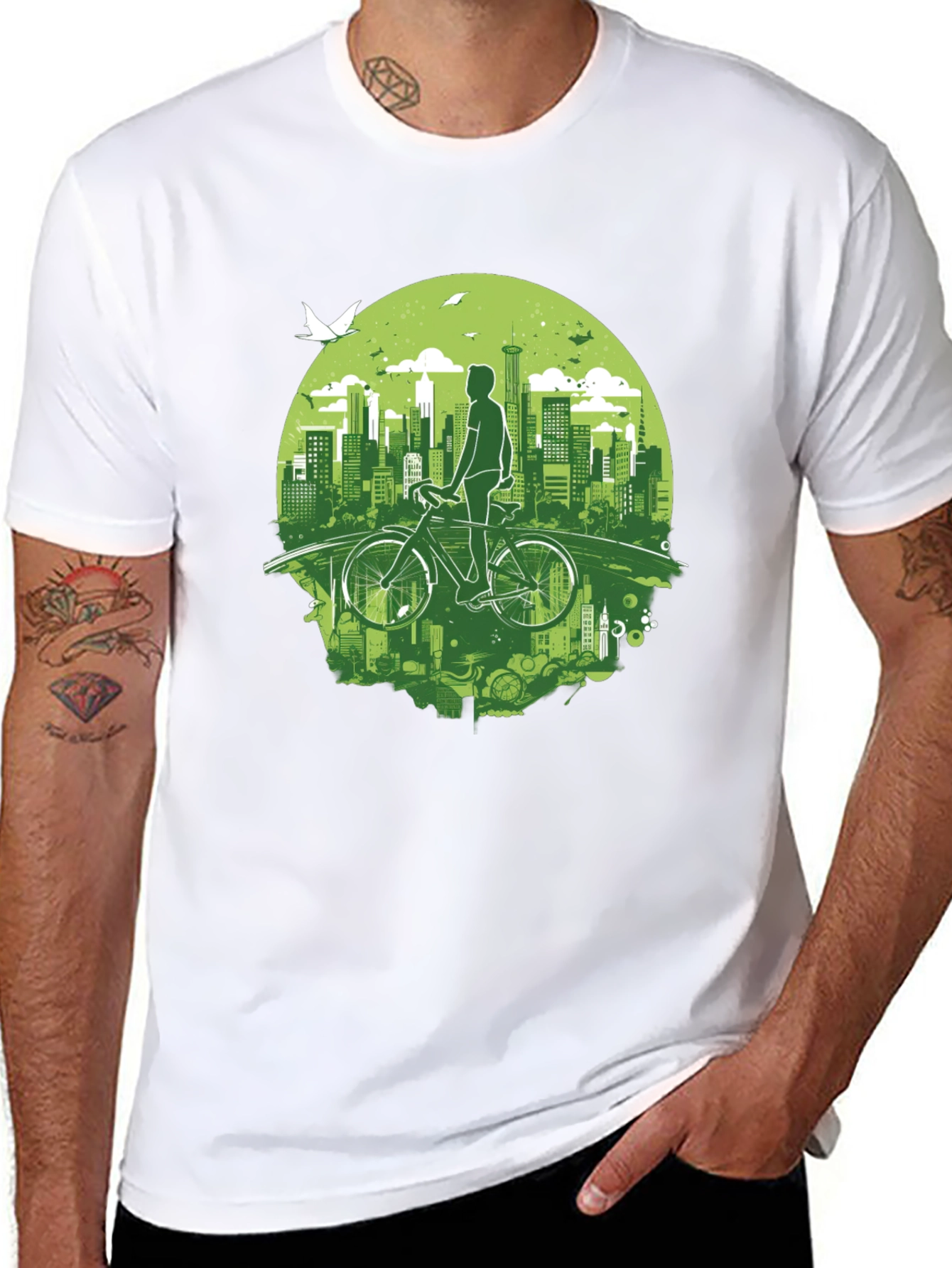 Eco Cityscape Cyclist Graphic Tee - Black