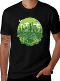 Eco Cityscape Cyclist Graphic Tee - Black