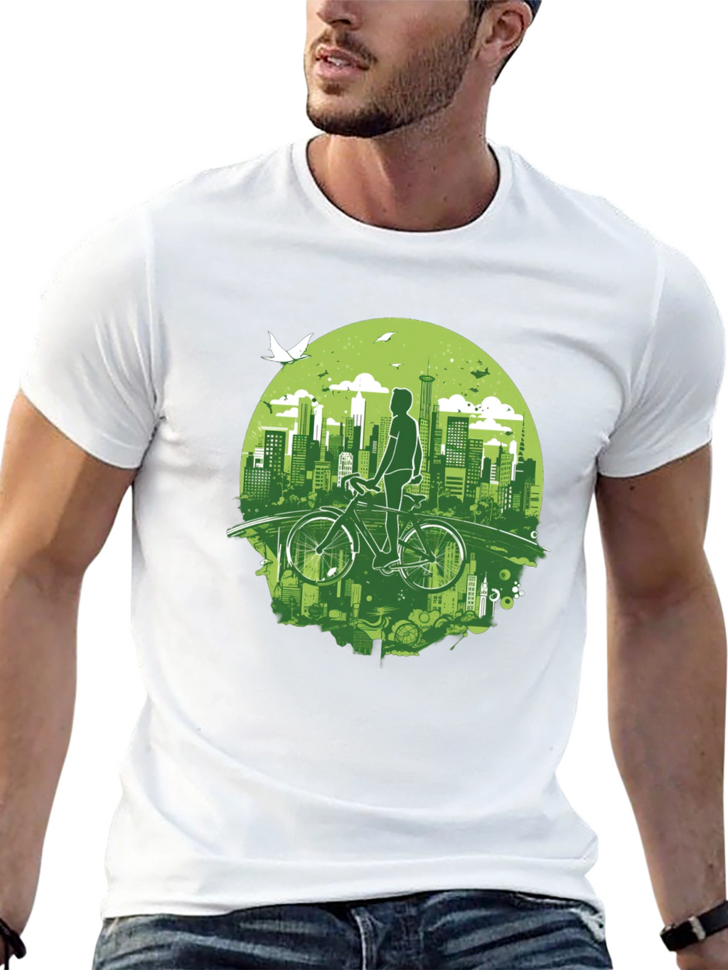 Eco Cityscape Cyclist Graphic Tee - Black