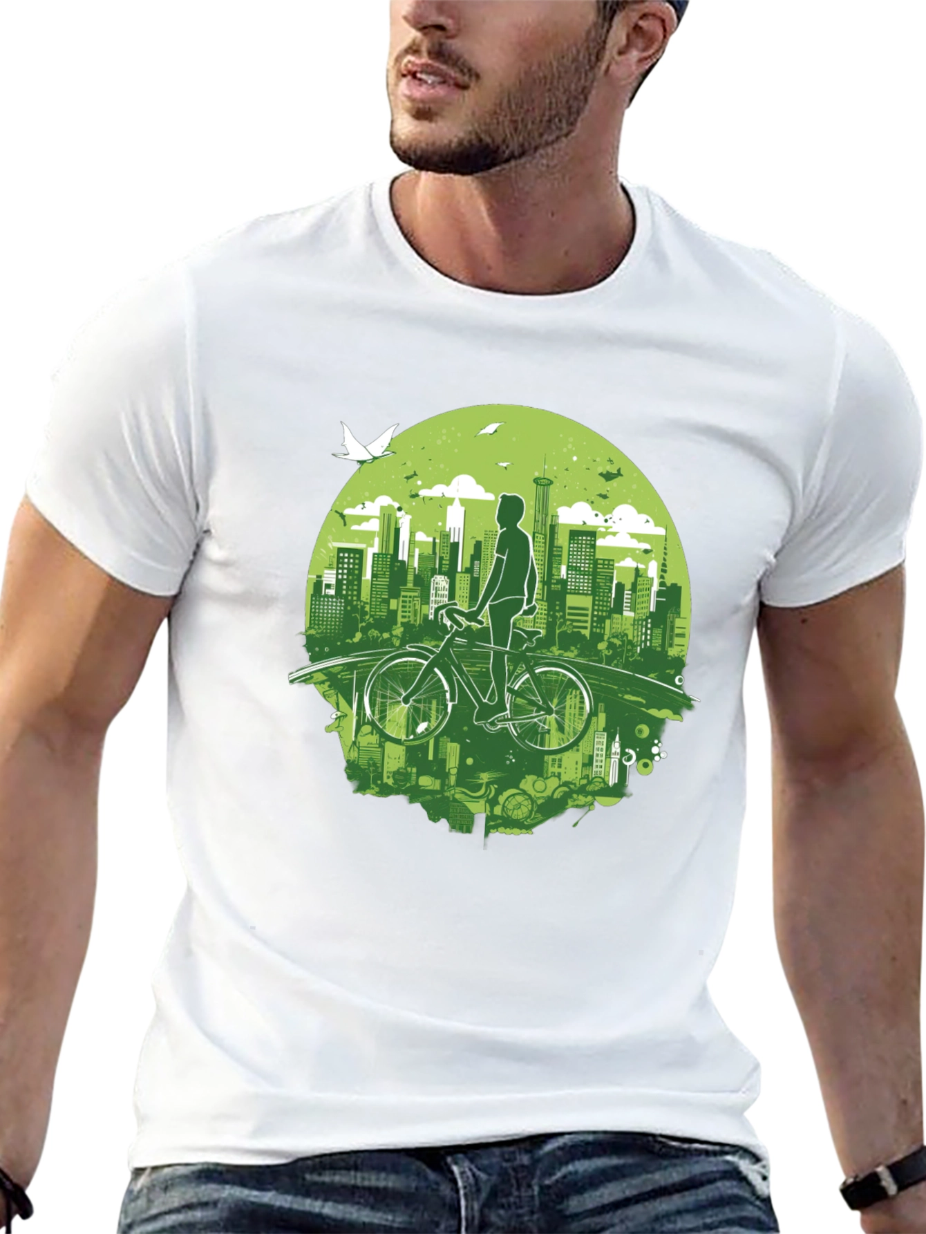Eco Cityscape Cyclist Graphic Tee - Black