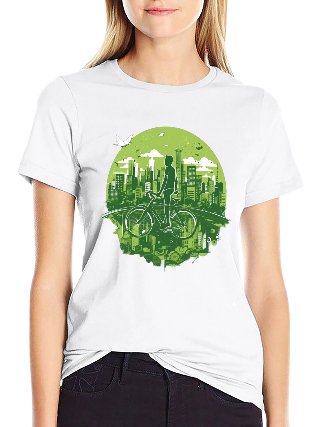 Eco Cityscape Cyclist Graphic Tee - Black