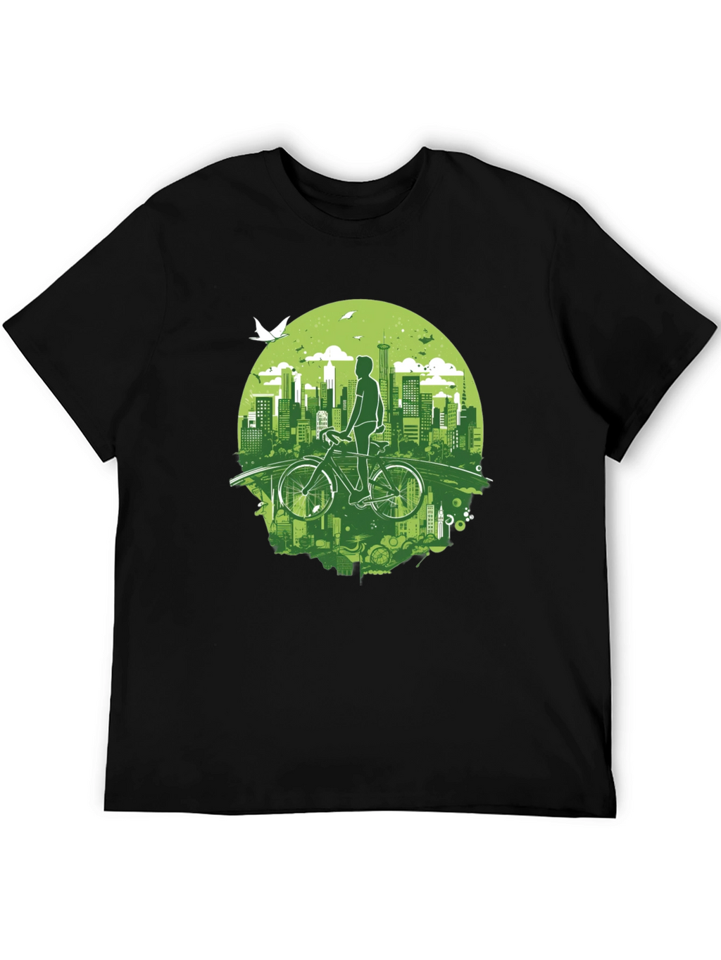 Eco Cityscape Cyclist Graphic Tee - Black