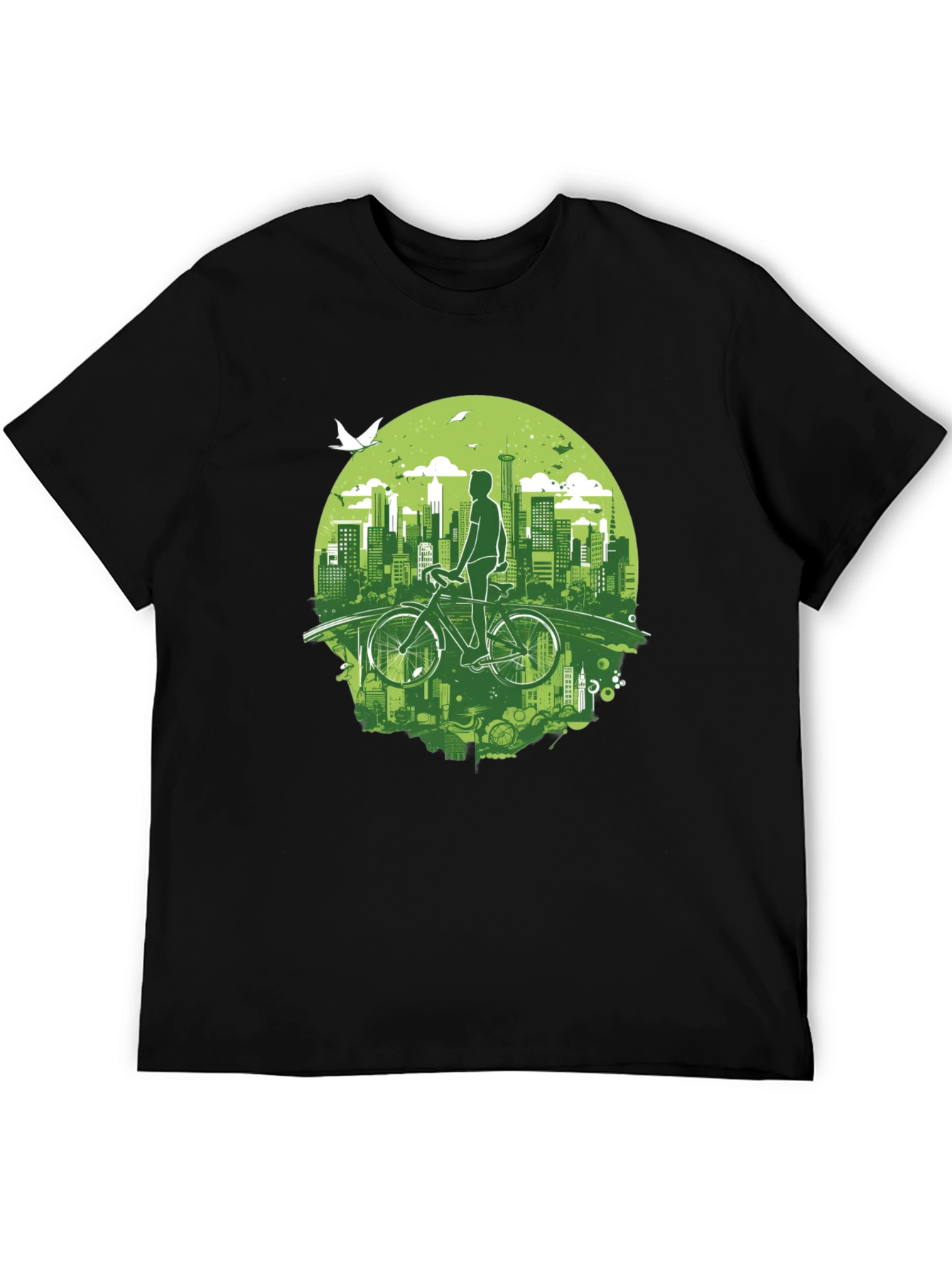 Eco Cityscape Cyclist Graphic Tee - Black
