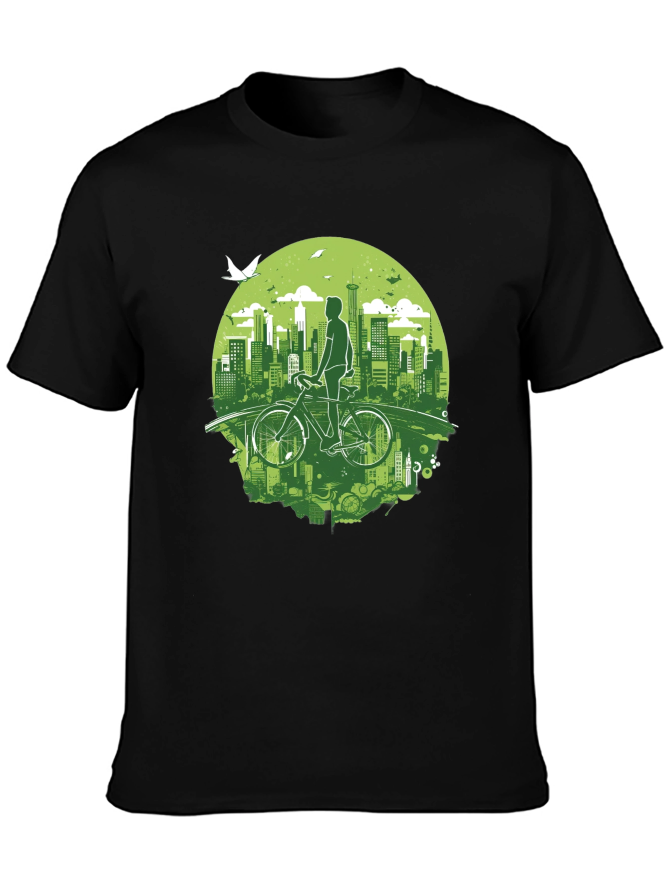 Eco Cityscape Cyclist Graphic Tee - Black
