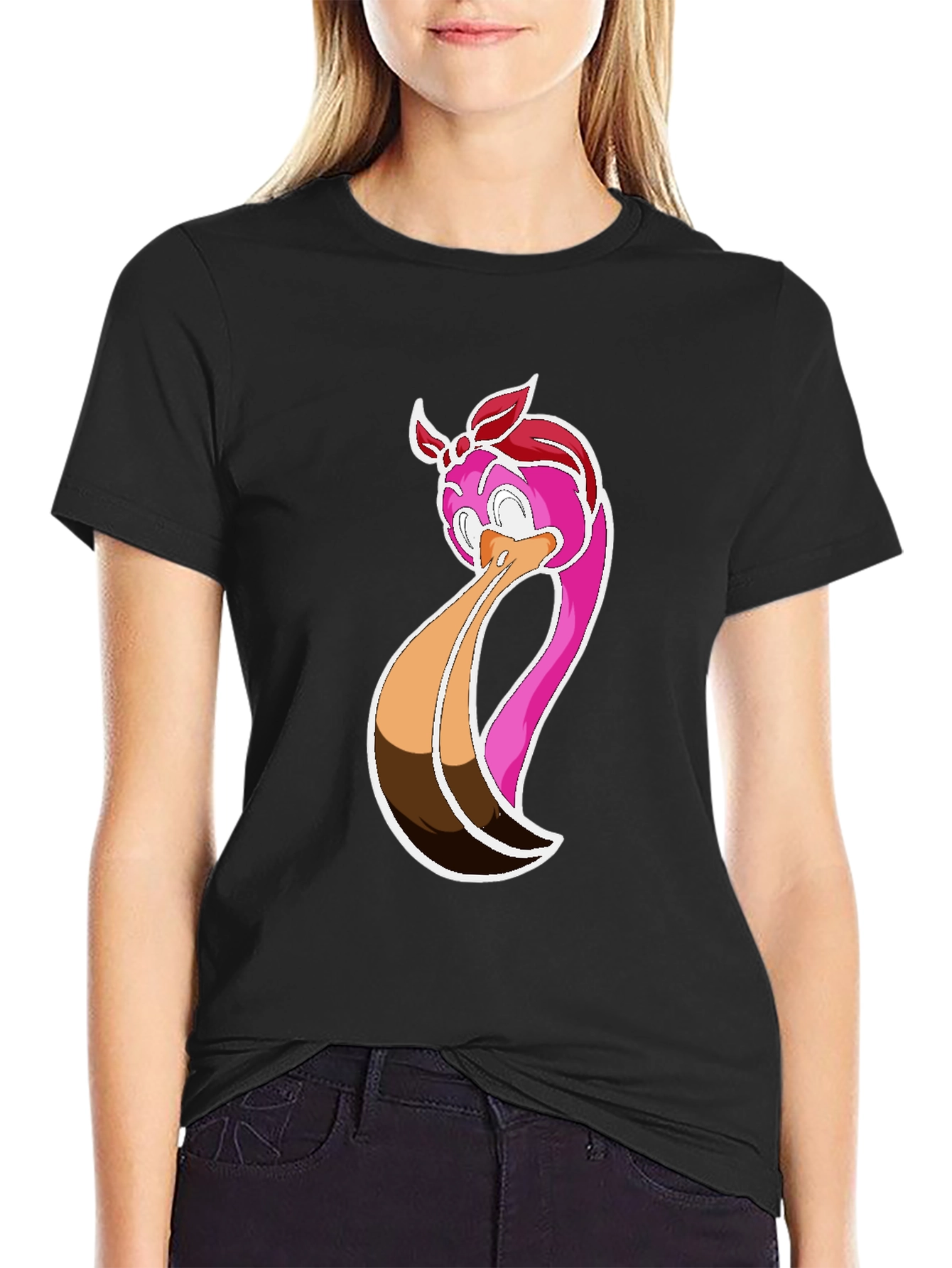 Funky Flamingo Graphic Tee - Black Cotton Casual Shirt