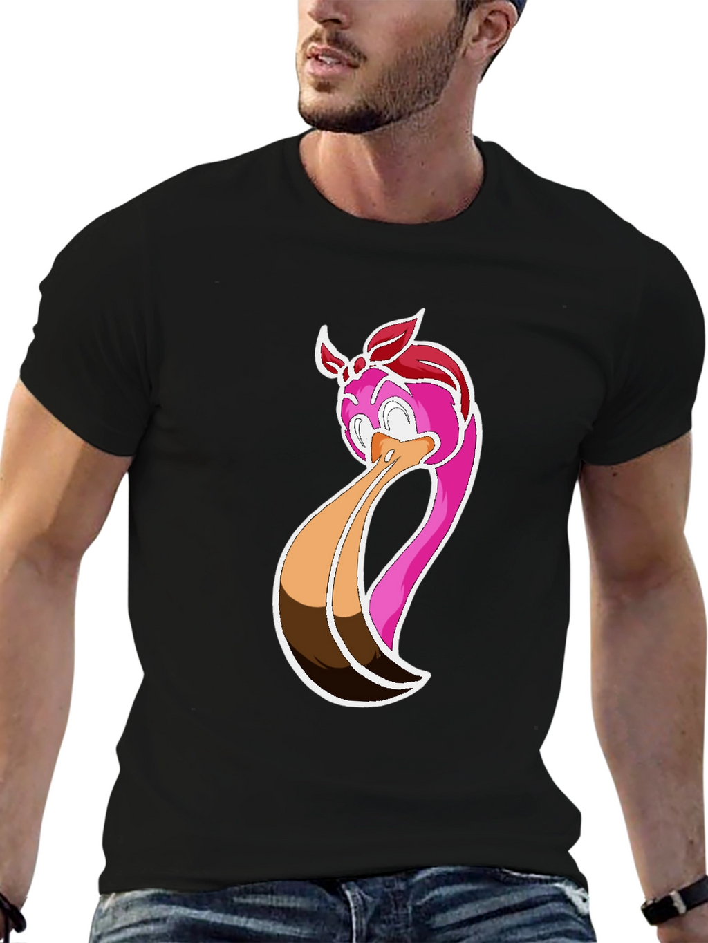 Funky Flamingo Graphic Tee - Black Cotton Casual Shirt