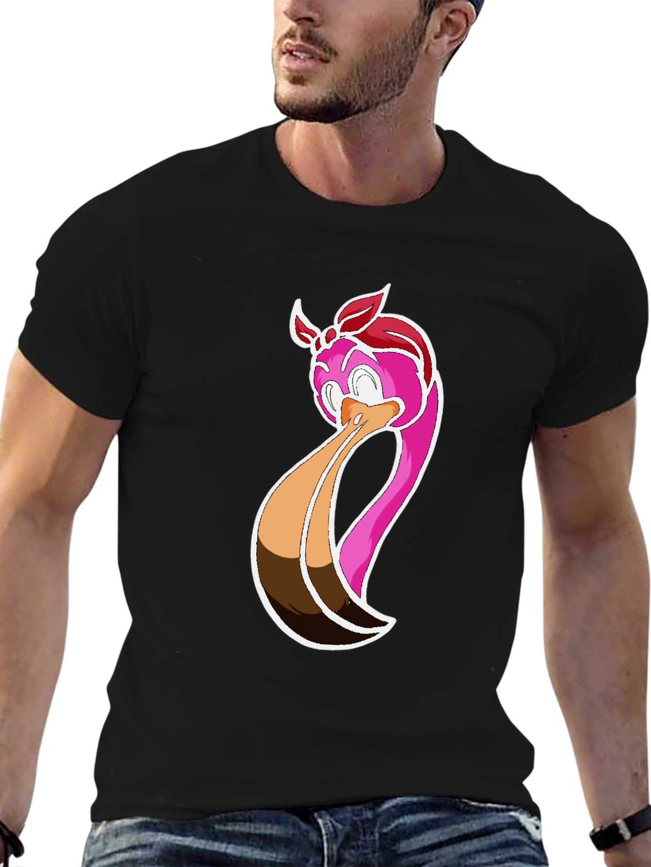 Funky Flamingo Graphic Tee - Black Cotton Casual Shirt