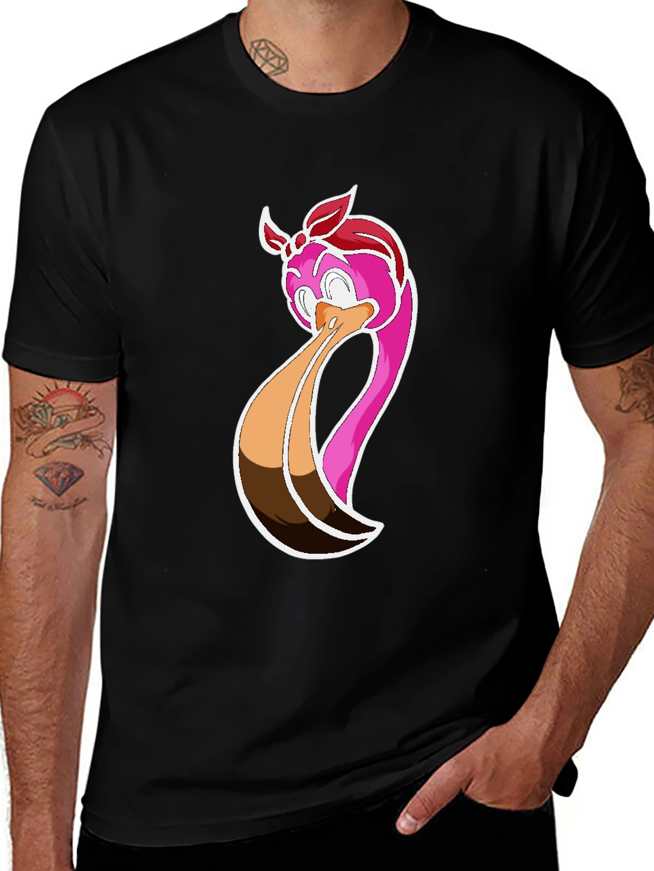 Funky Flamingo Graphic Tee - Black Cotton Casual Shirt