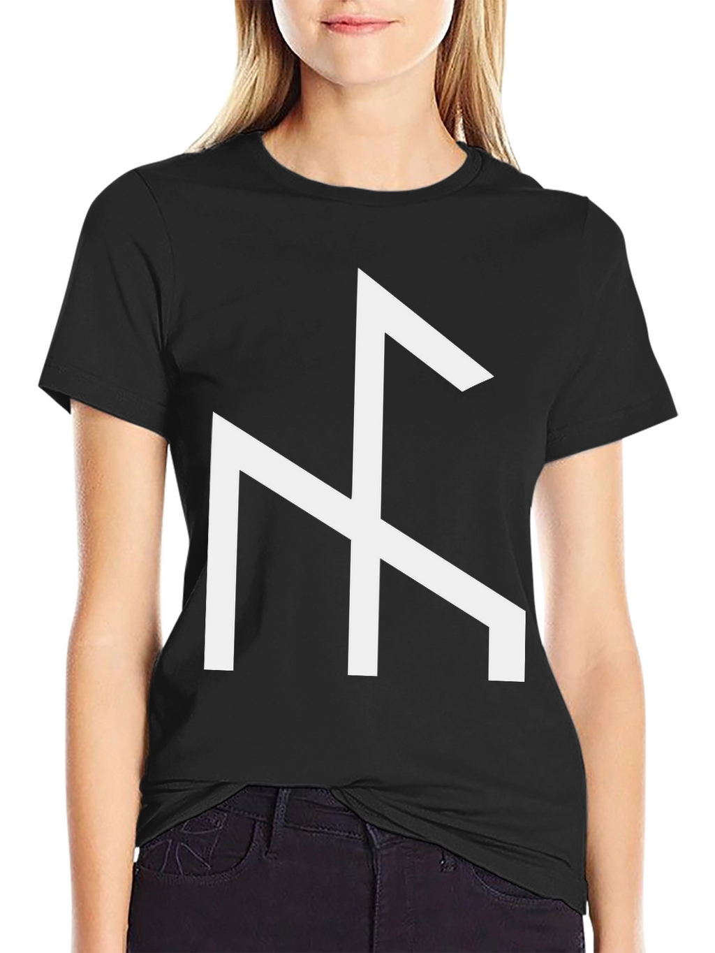 Black T-Shirt with White Viking Rune Symbol
