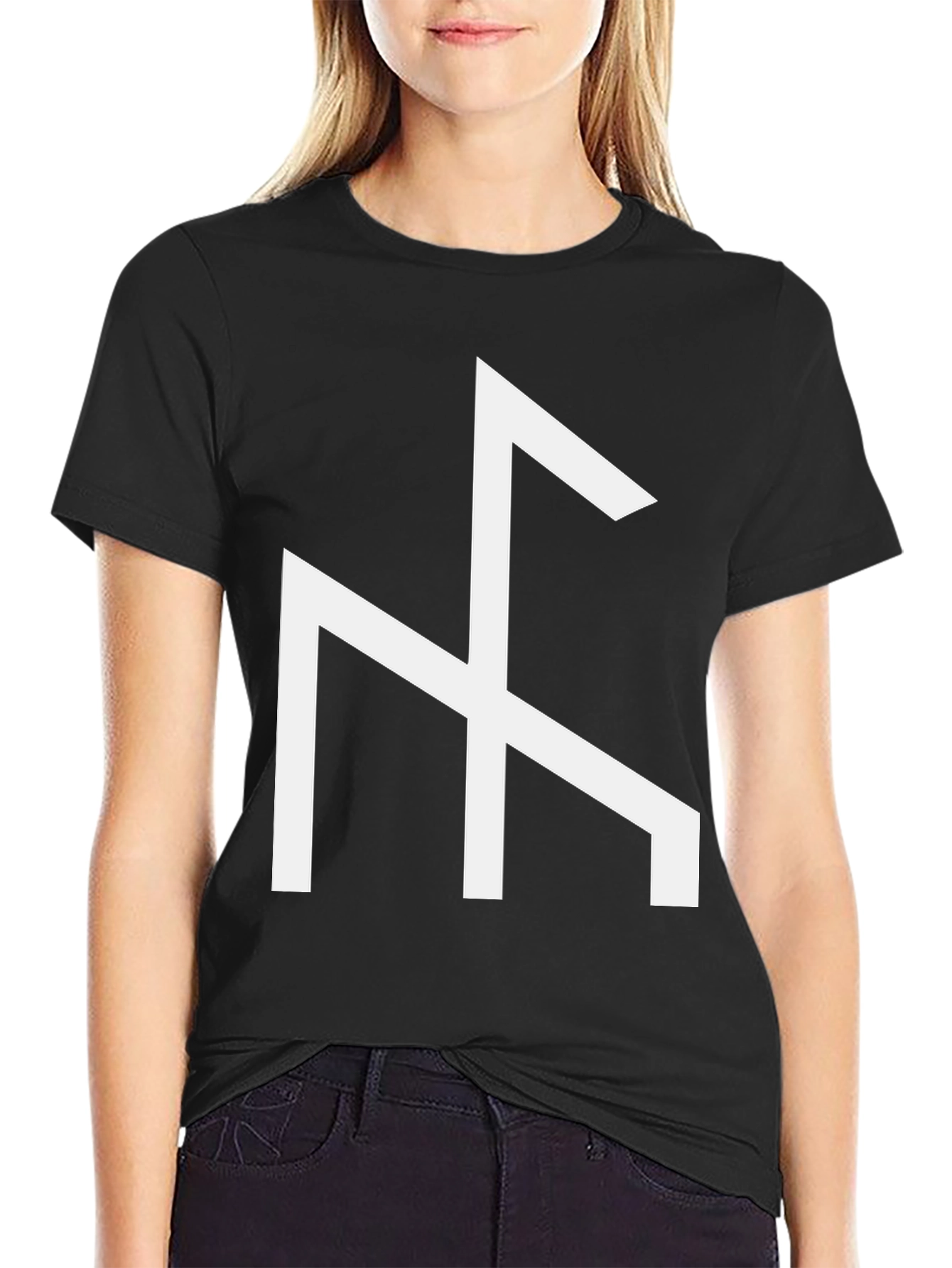 Black T-Shirt with White Viking Rune Symbol