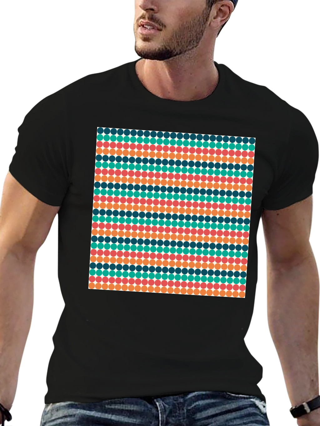 Retro Dot Pattern Black T-Shirt