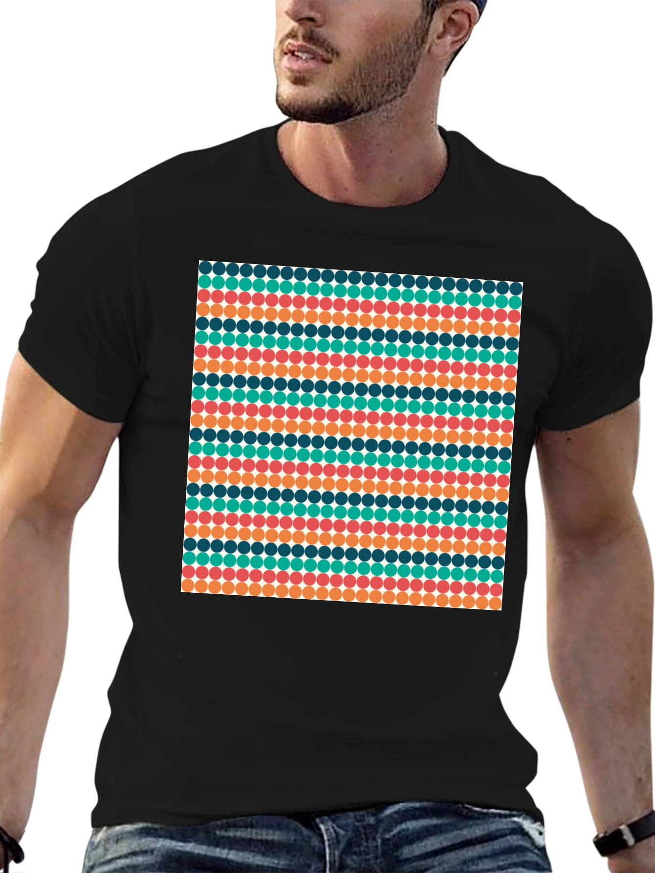 Retro Dot Pattern Black T-Shirt