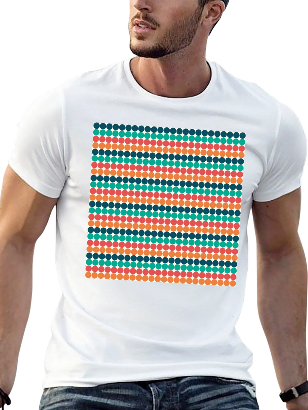 Retro Dot Pattern Black T-Shirt