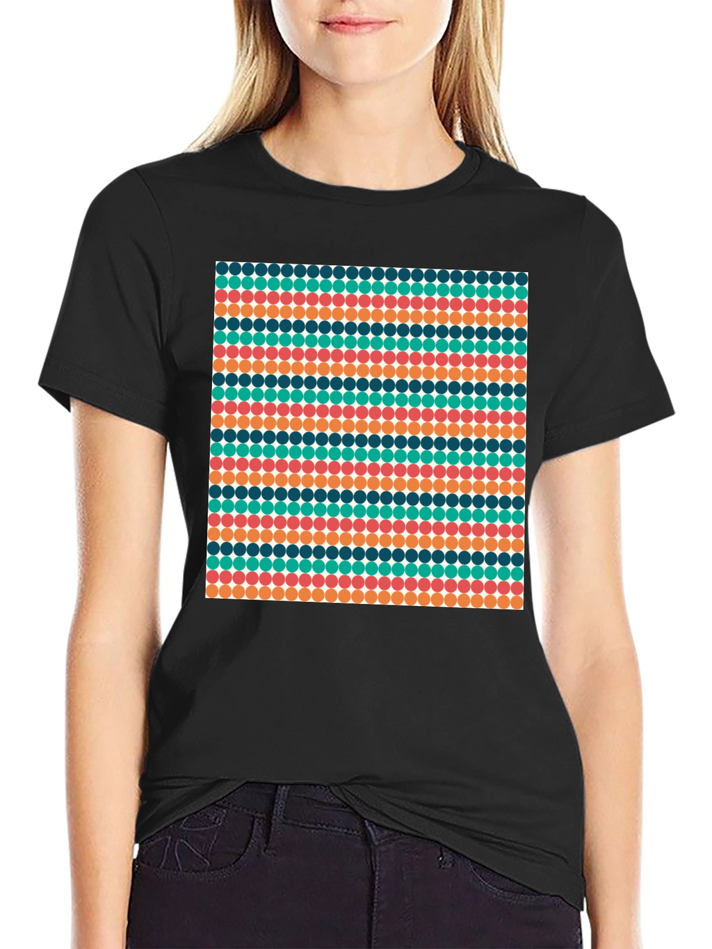 Retro Dot Pattern Black T-Shirt