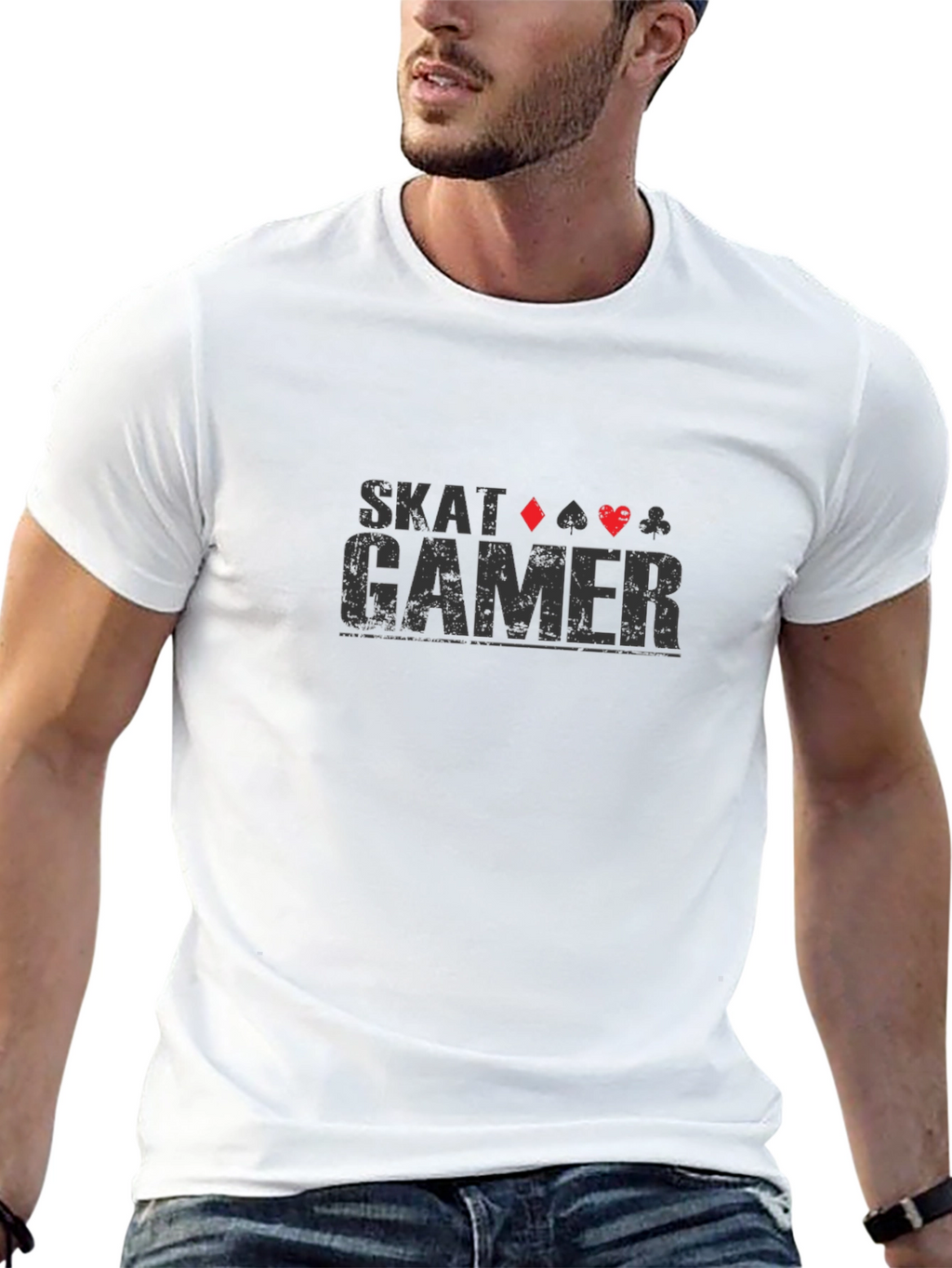 Skat Gamer T-Shirt - Black Card Suits Graphic Tee