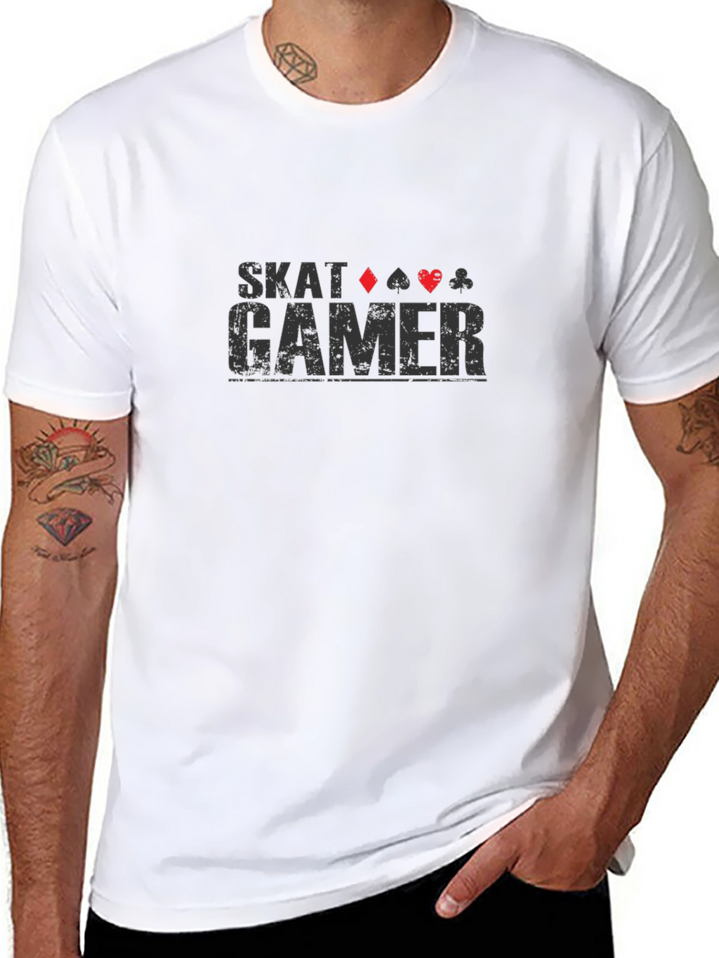 Skat Gamer T-Shirt - Black Card Suits Graphic Tee