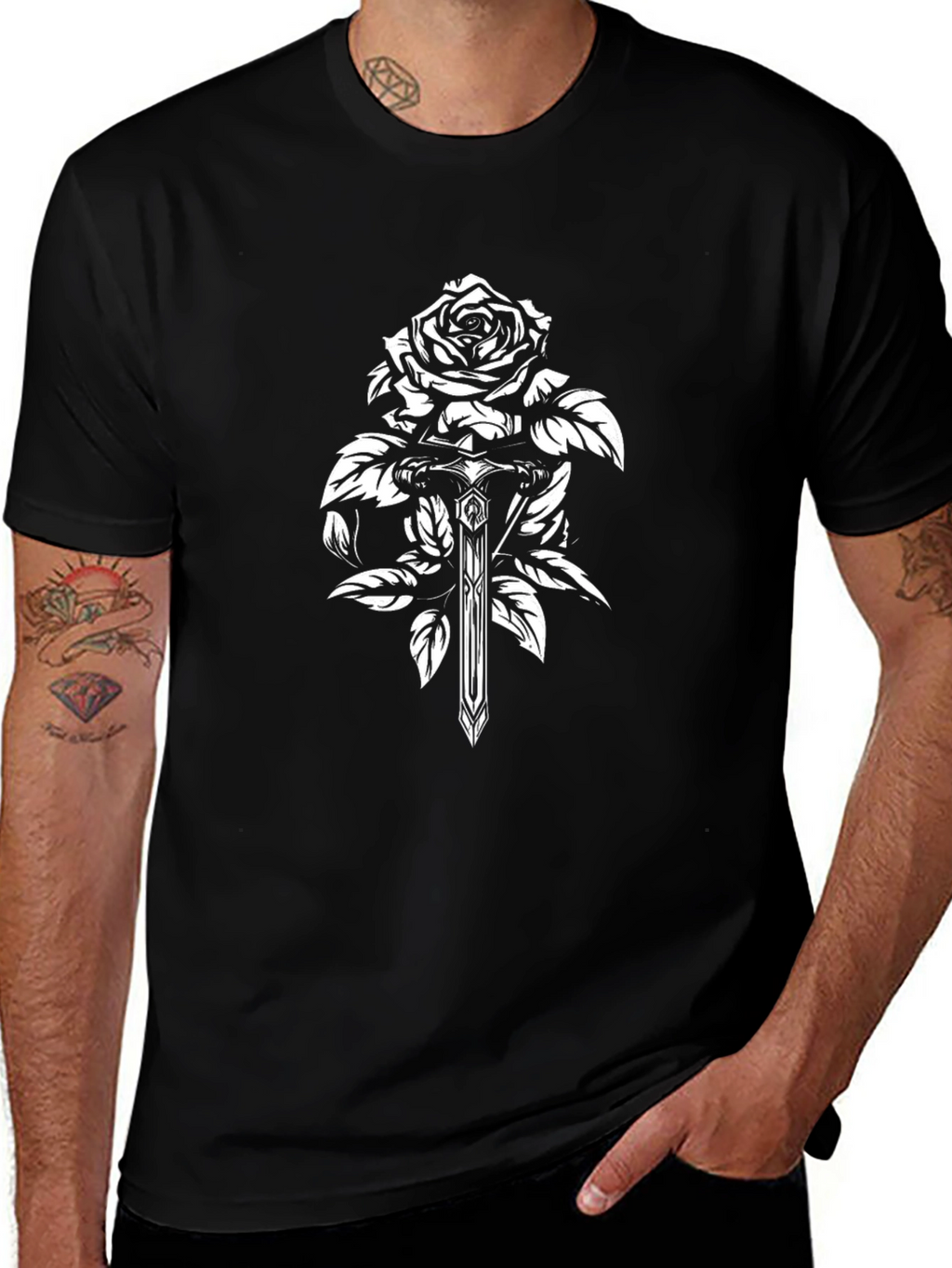Rose & Sword Graphic Black T-Shirt