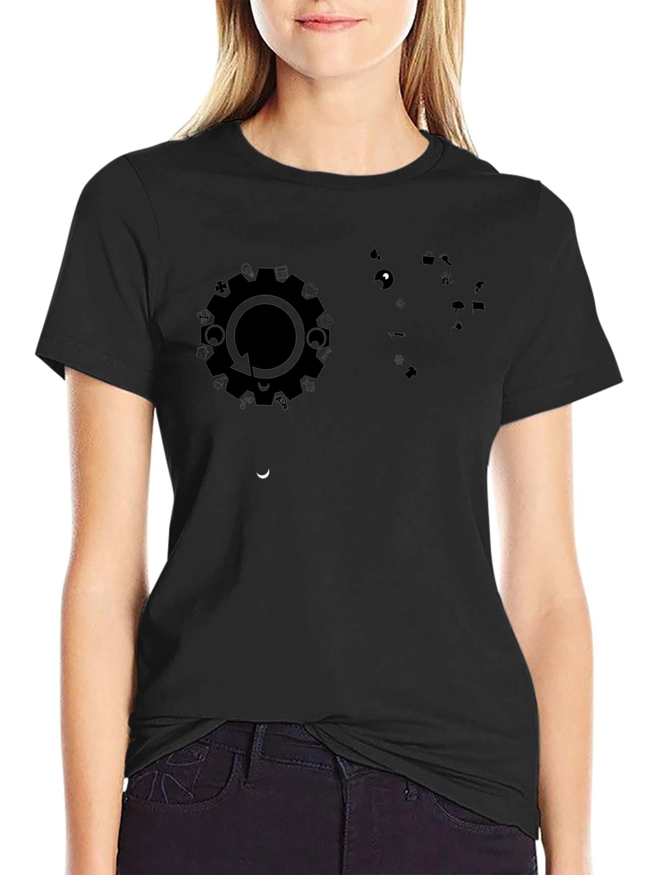 Modern Black Graphic Print Tee - Gear Cycle Design