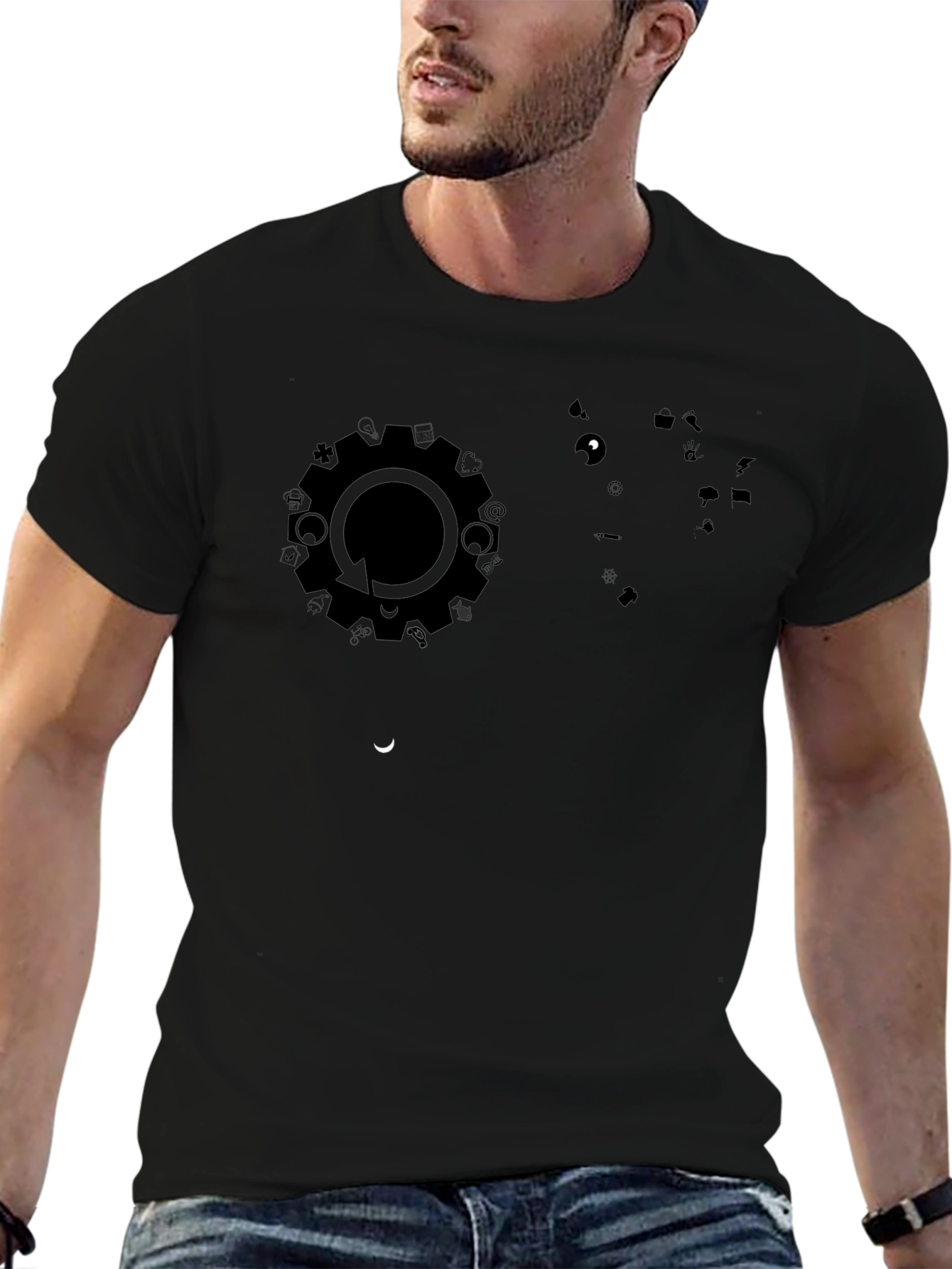 Modern Black Graphic Print Tee - Gear Cycle Design