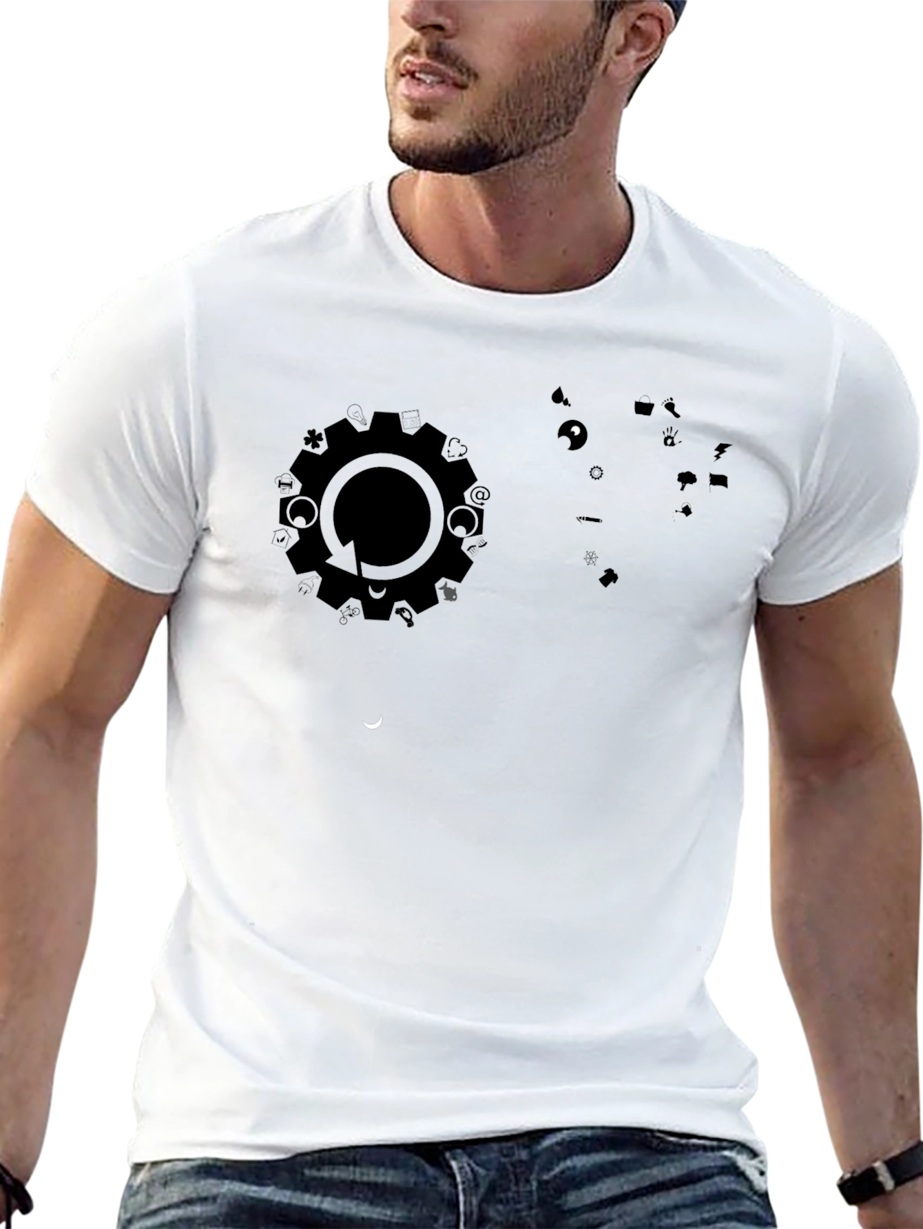 Modern Black Graphic Print Tee - Gear Cycle Design