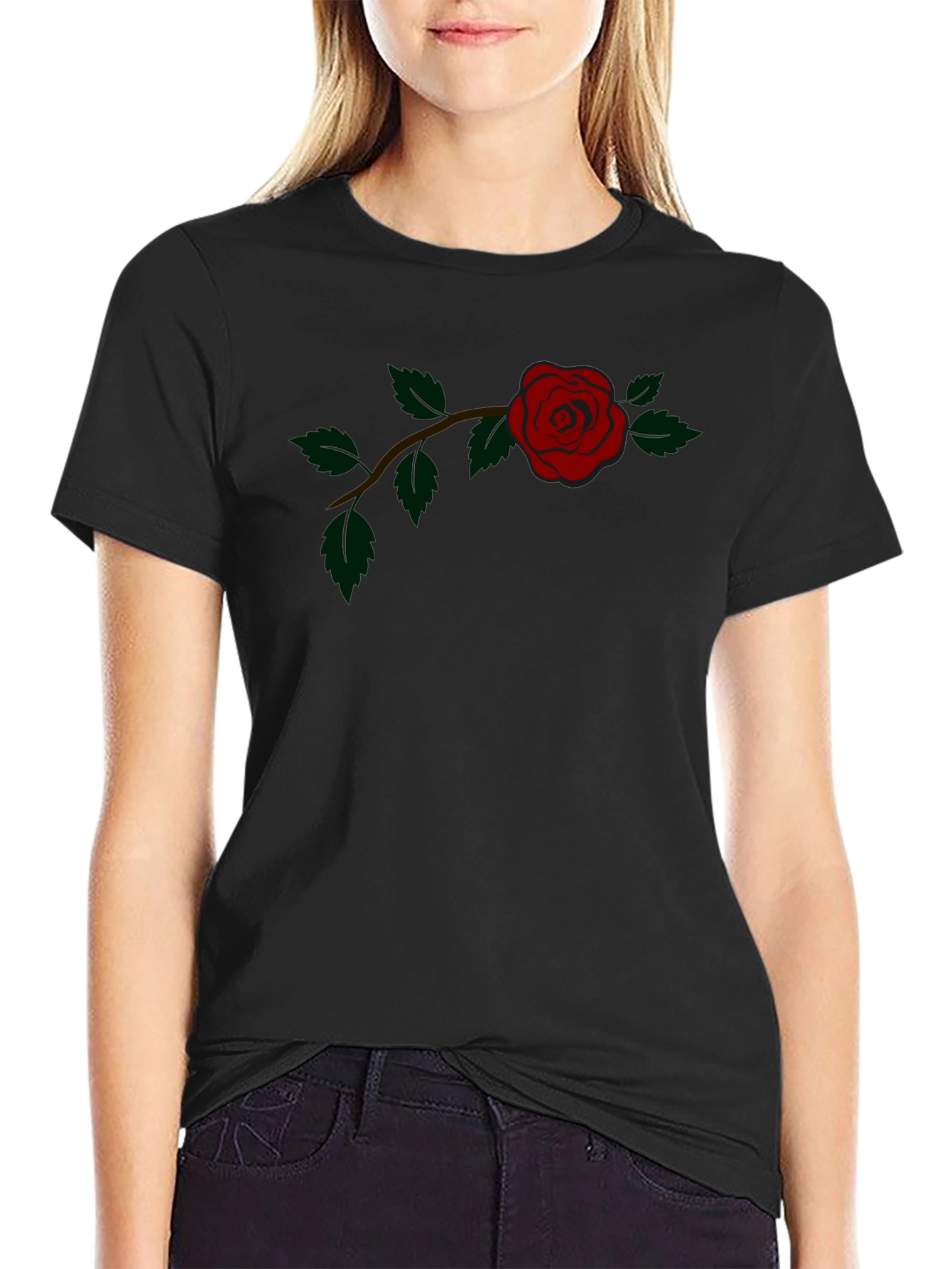 Rose Graphic Tee - Classic Black Cotton