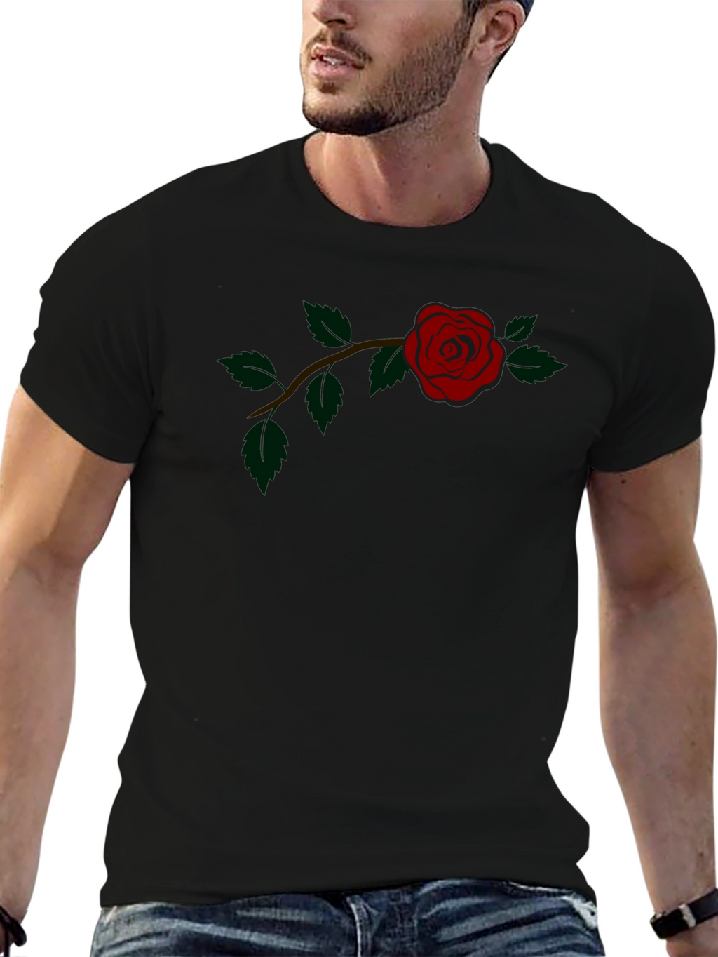 Rose Graphic Tee - Classic Black Cotton